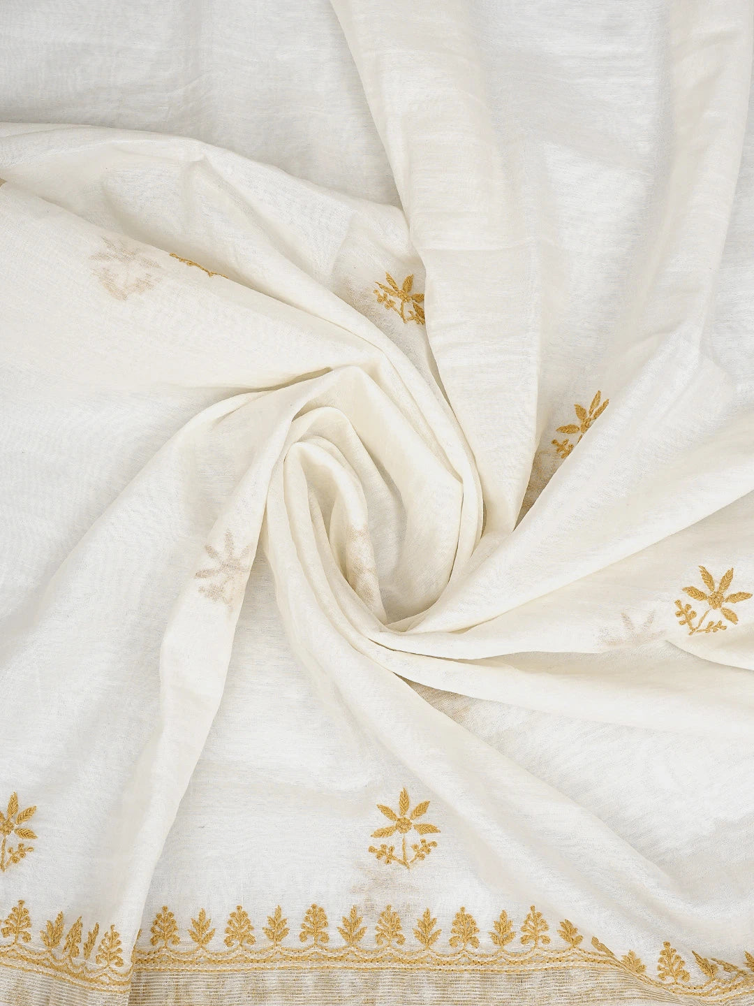 Ada Hand Embroidered White Chanderi Lucknowi Chikankari Unstitched Kurta Dupatta Set 01A903211