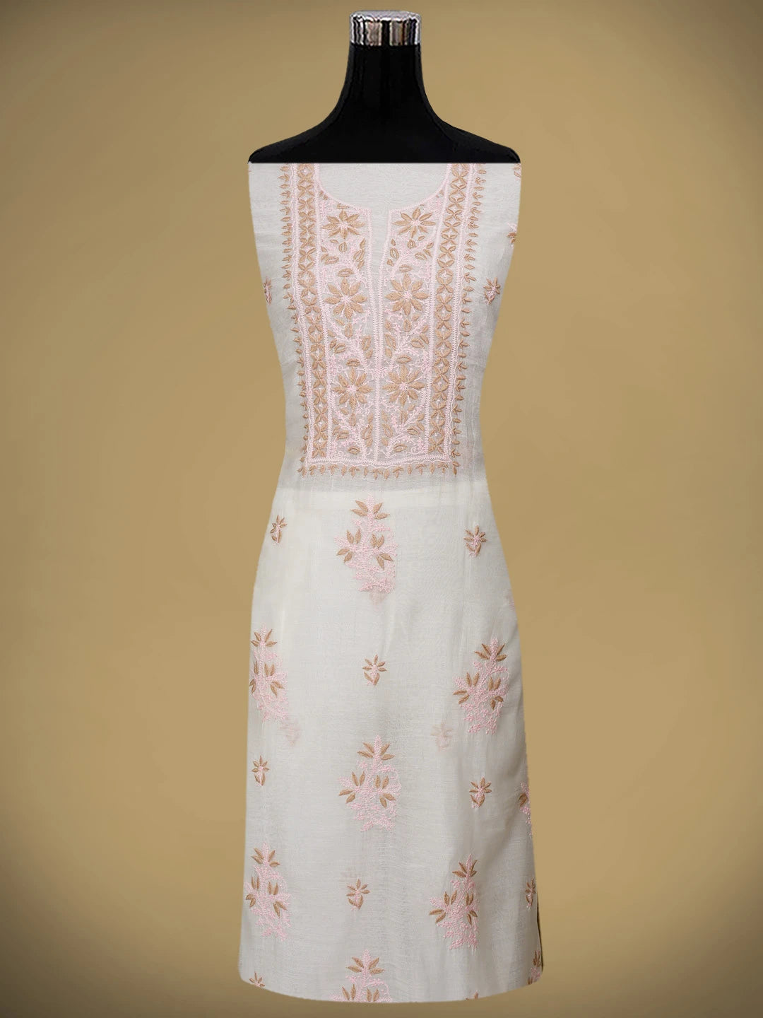 Ada Hand Embroidered White Chanderi Lucknowi Chikankari Unstitched Kurta Dupatta Set 01A903128