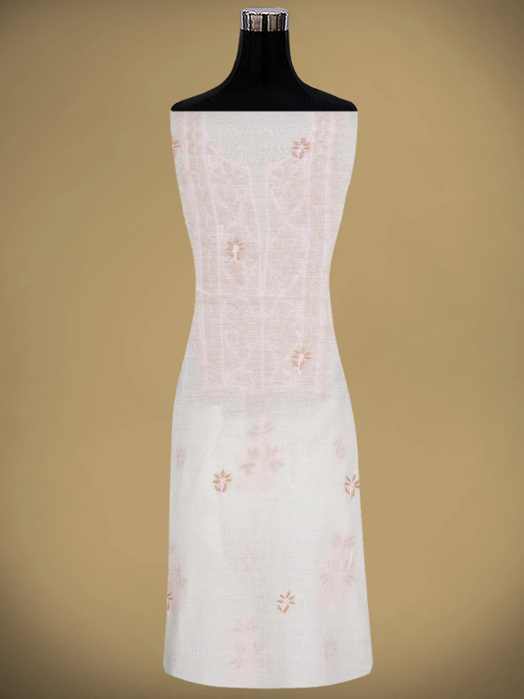 Ada Hand Embroidered White Chanderi Lucknowi Chikankari Unstitched Kurta Dupatta Set 01A903128