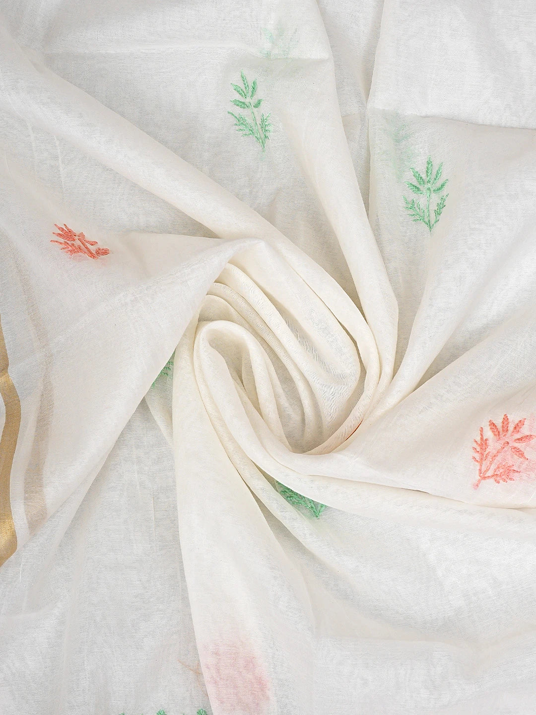 Ada Hand Embroidered White Chanderi Lucknowi Chikankari Unstitched Kurta Dupatta Set 01A903122
