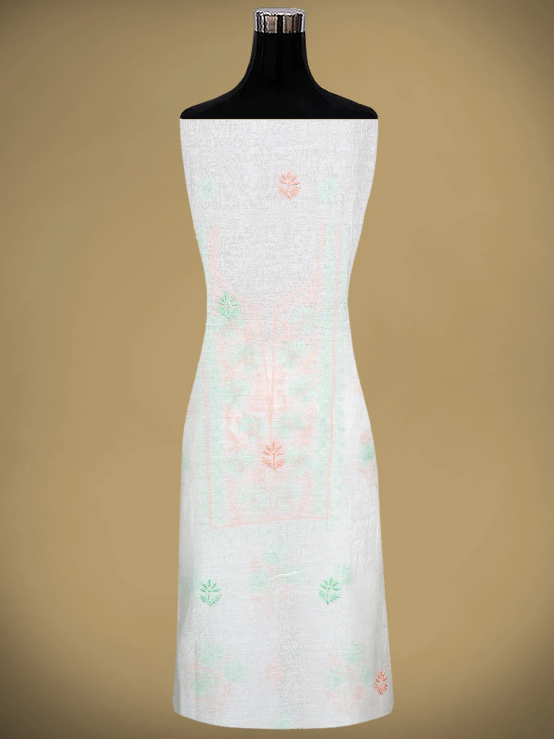 Ada Hand Embroidered White Chanderi Lucknowi Chikankari Unstitched Kurta Dupatta Set 01A903122