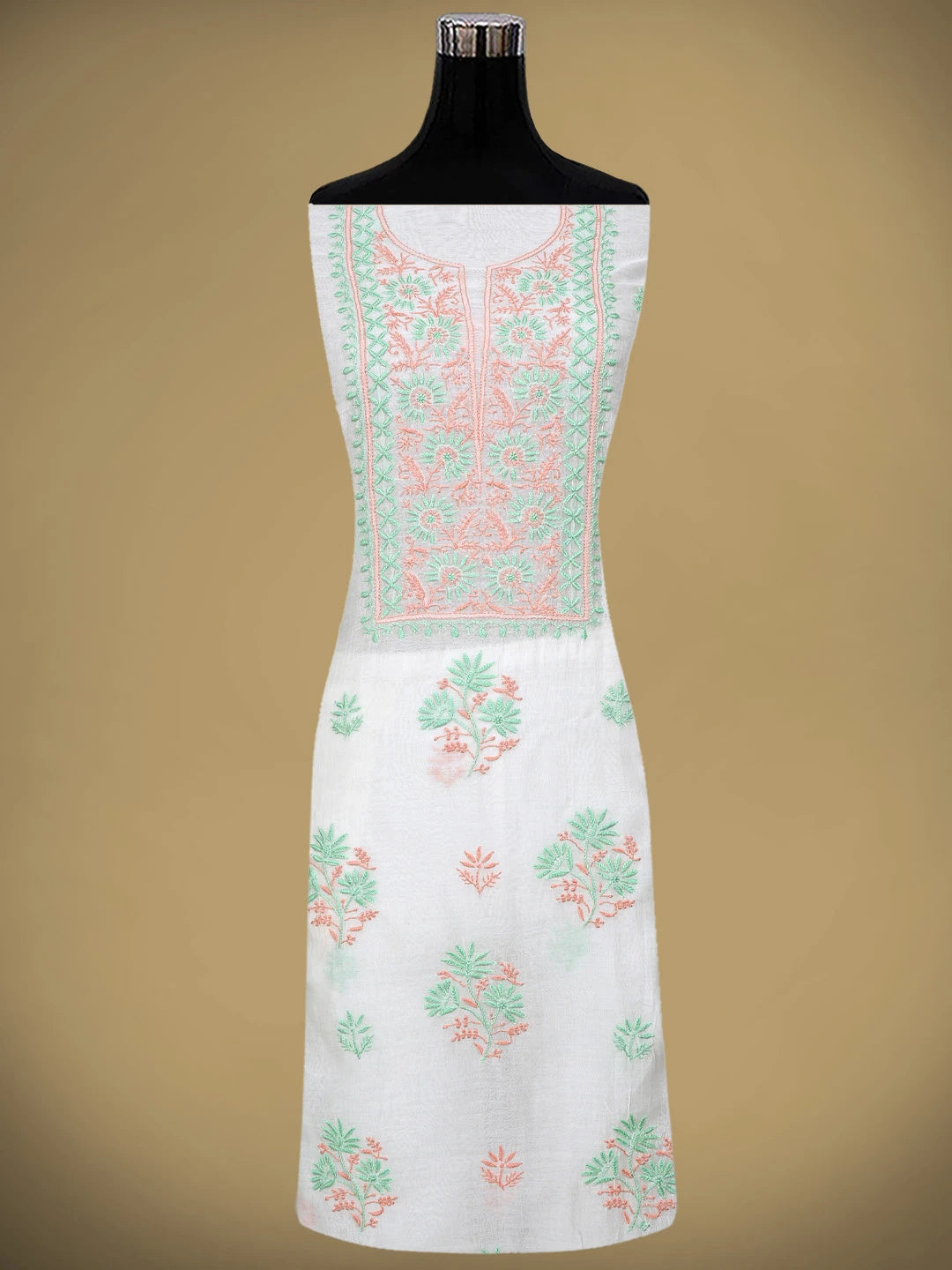 Ada Hand Embroidered White Chanderi Lucknowi Chikankari Unstitched Kurta Dupatta Set 01A903122