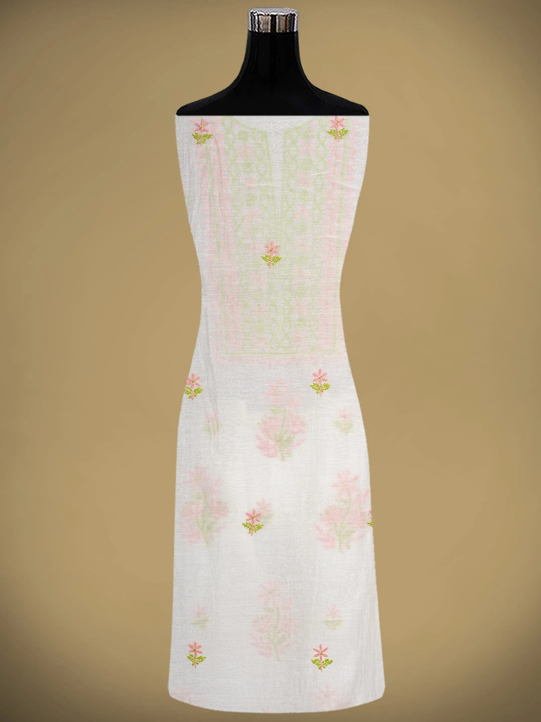 Ada Hand Embroidered White Cornsilk Chanderi Lucknowi Chikankari Unstitched Kurta Dupatta Set 01A903225