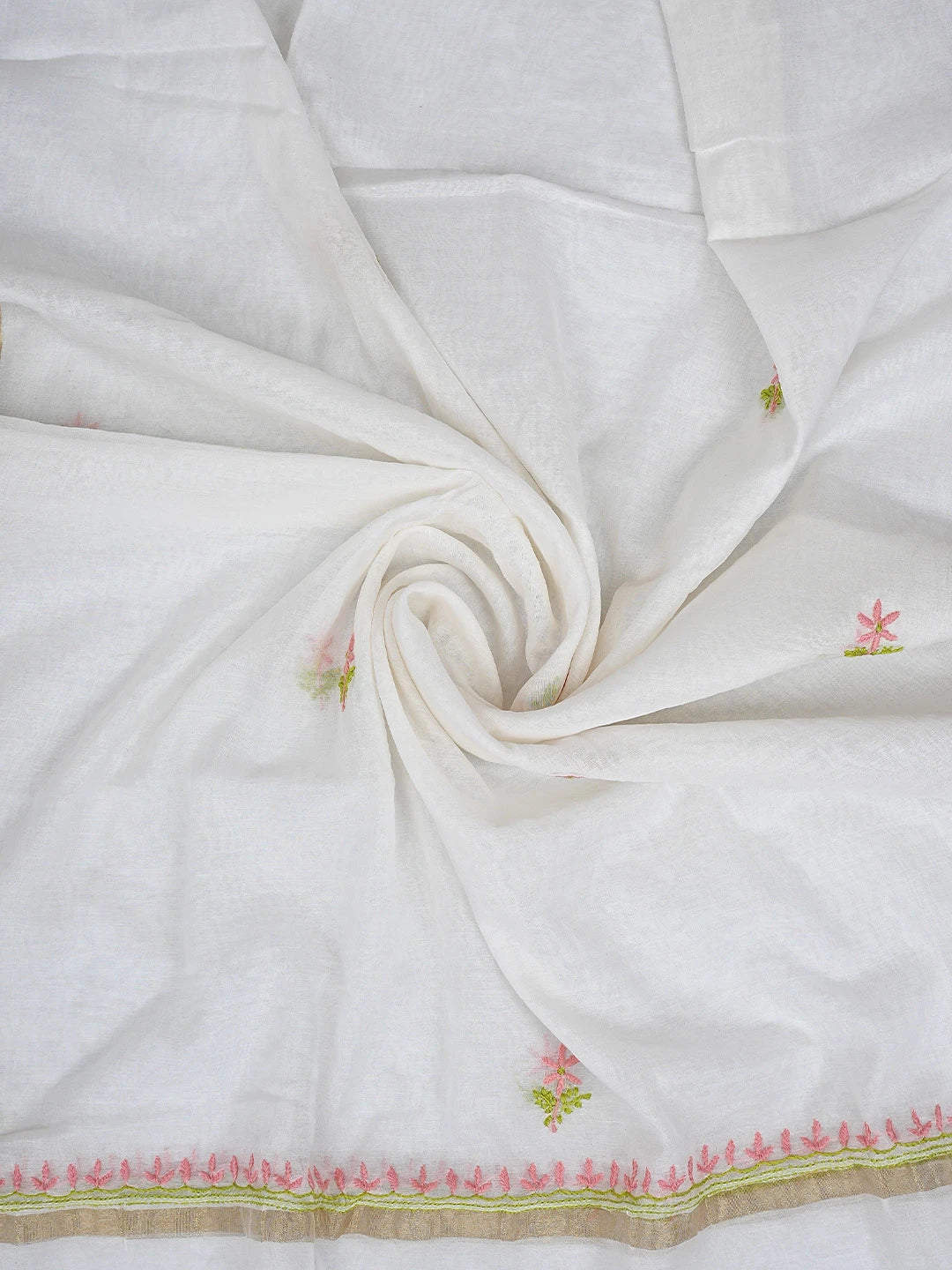 Ada Hand Embroidered White Cornsilk Chanderi Lucknowi Chikankari Unstitched Kurta Dupatta Set 01A903225