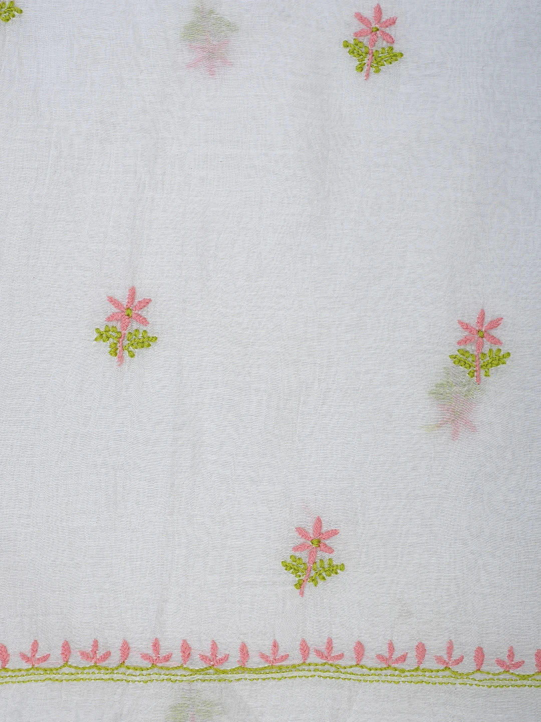 Ada Hand Embroidered White Cornsilk Chanderi Lucknowi Chikankari Unstitched Kurta Dupatta Set 01A903225