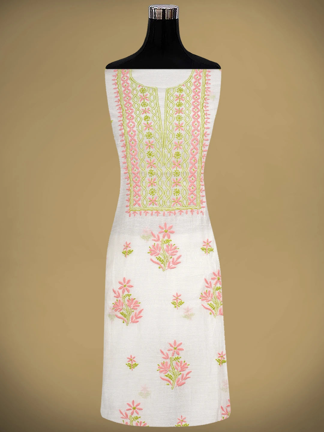 Ada Hand Embroidered White Cornsilk Chanderi Lucknowi Chikankari Unstitched Kurta Dupatta Set 01A903225