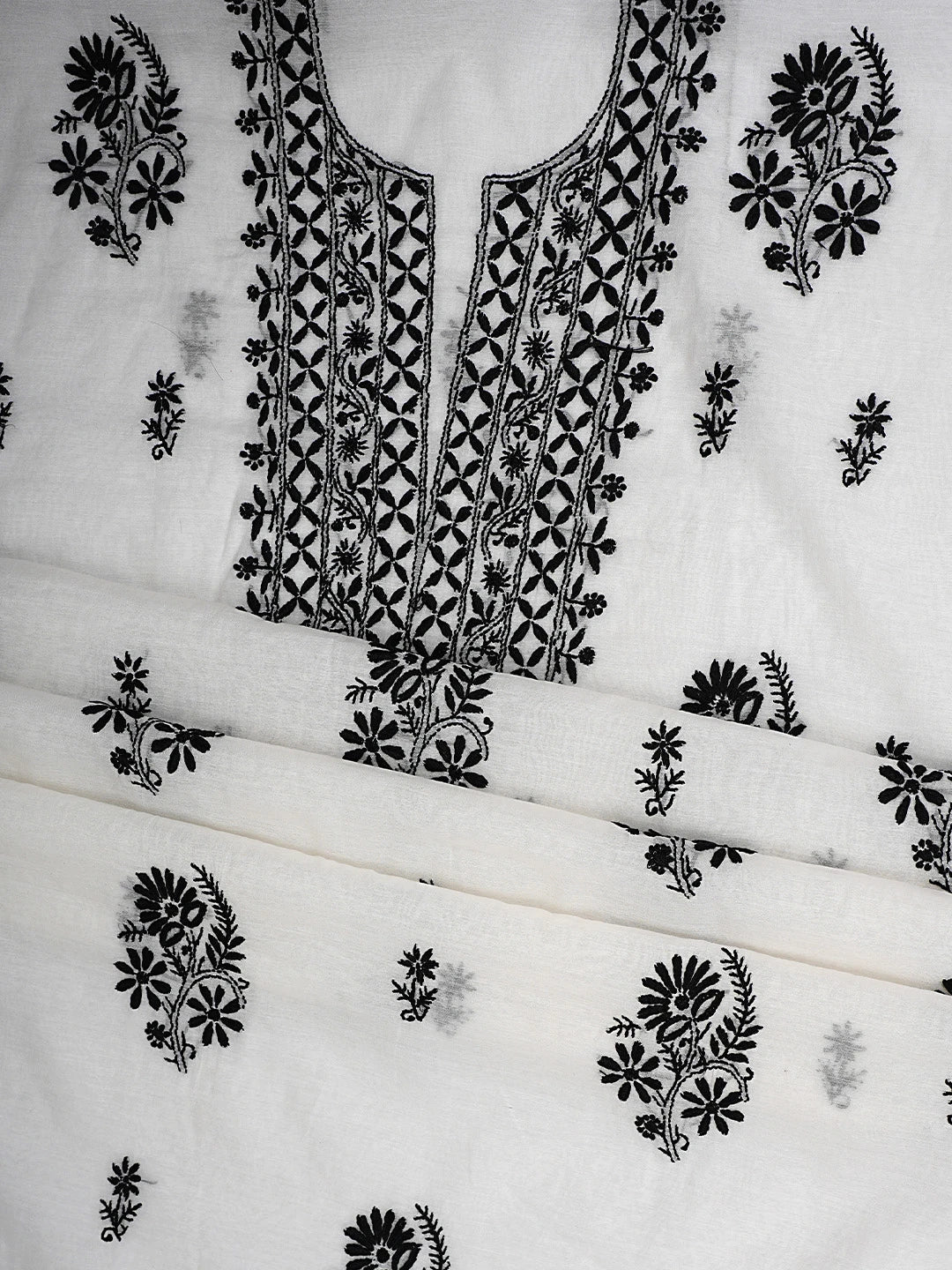 Ada Hand Embroidered White Chanderi Lucknowi Chikankari Unstitched Kurta Dupatta Set 01A903204