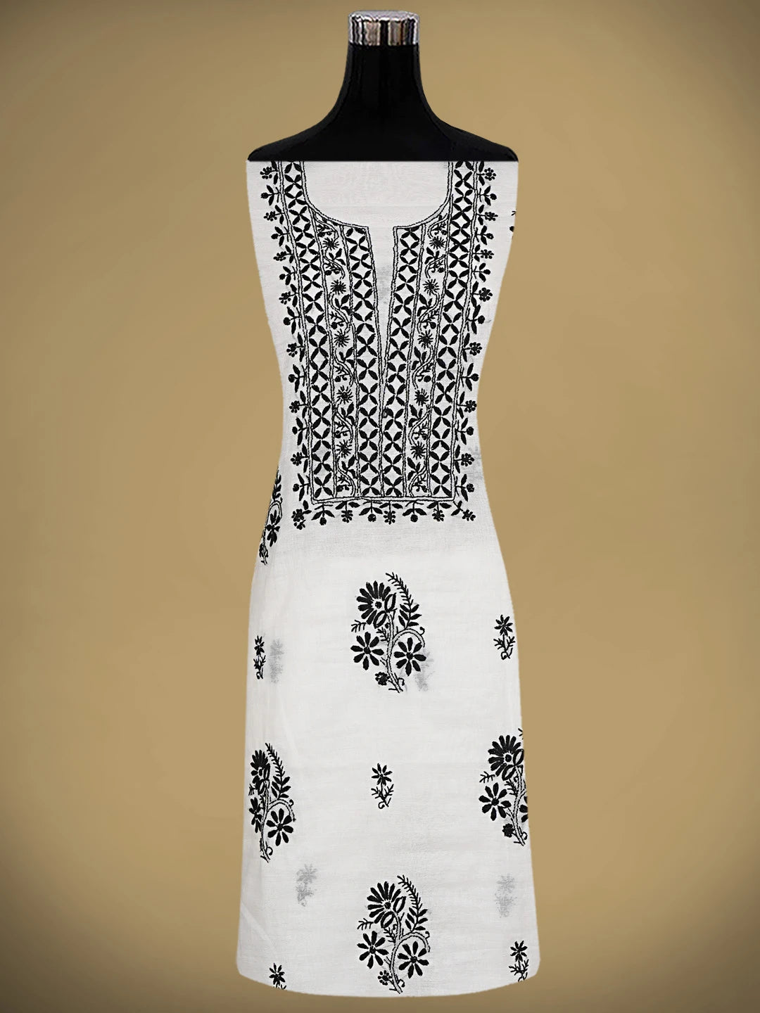 Ada Hand Embroidered White Chanderi Lucknowi Chikankari Unstitched Kurta Dupatta Set 01A903204