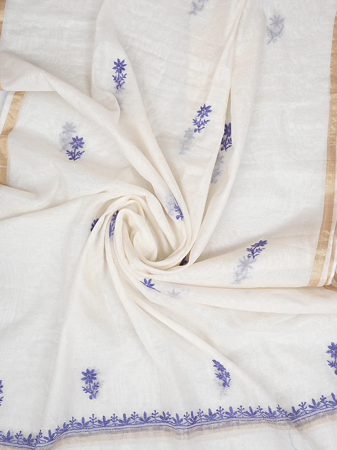 Ada Hand Embroidered White Chanderi Lucknowi Chikankari Unstitched Kurta Dupatta Set 01A903213