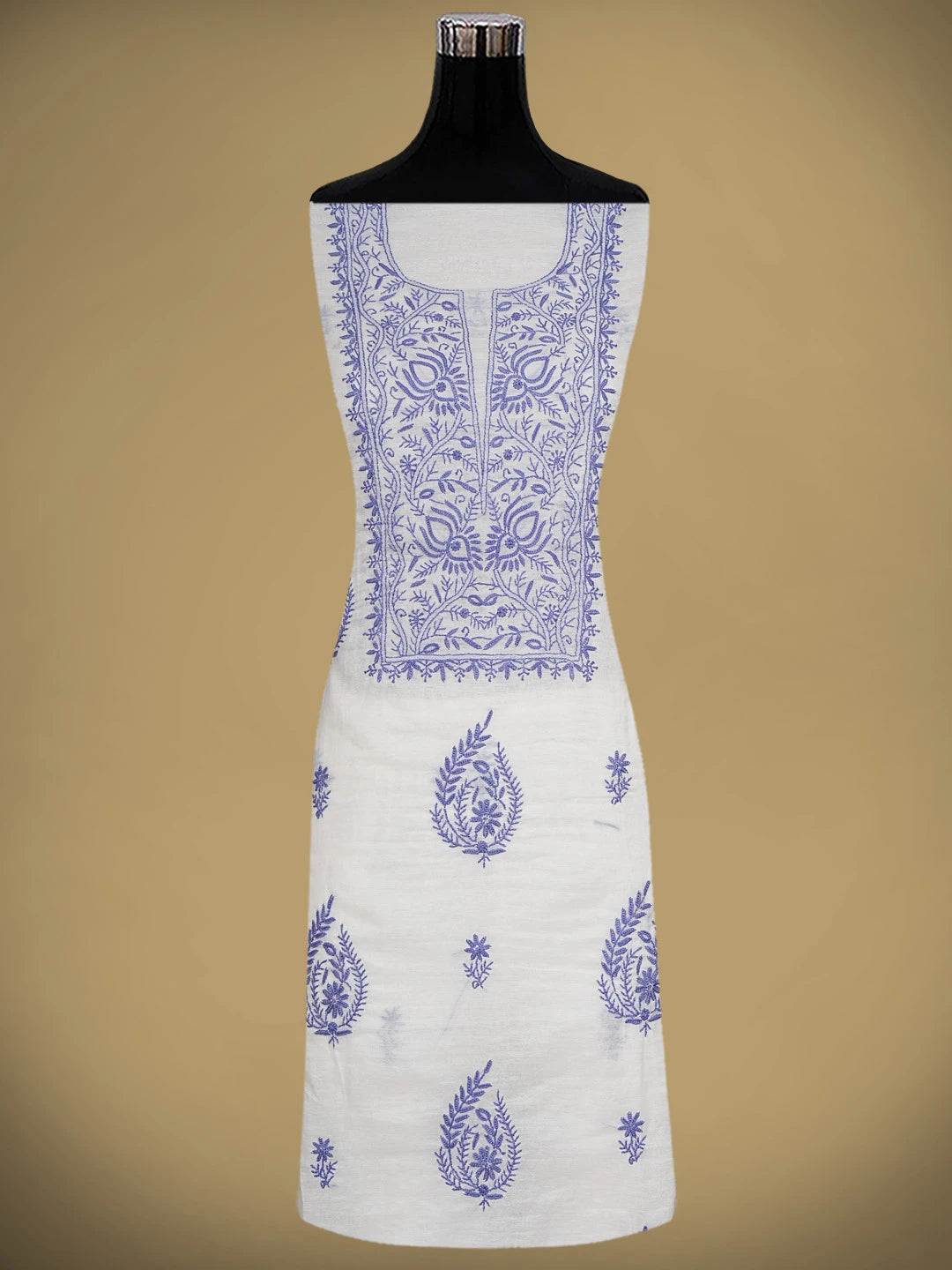 Ada Hand Embroidered White Chanderi Lucknowi Chikankari Unstitched Kurta Dupatta Set 01A903213