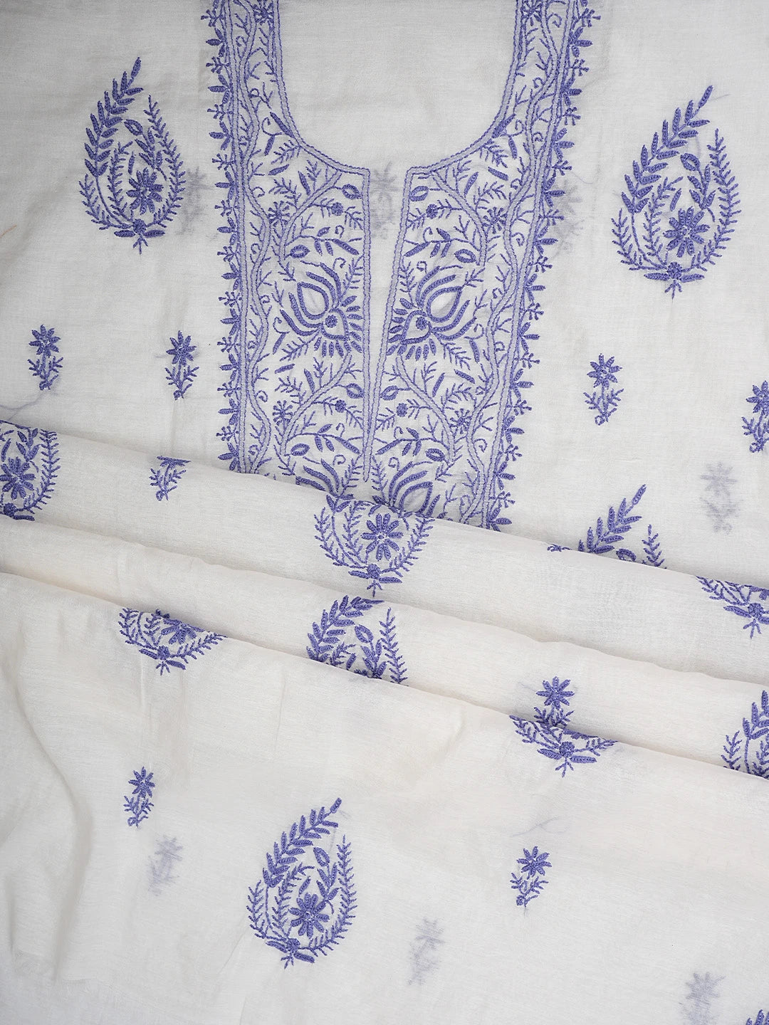 Ada Hand Embroidered White Chanderi Lucknowi Chikankari Unstitched Kurta Dupatta Set 01A903213