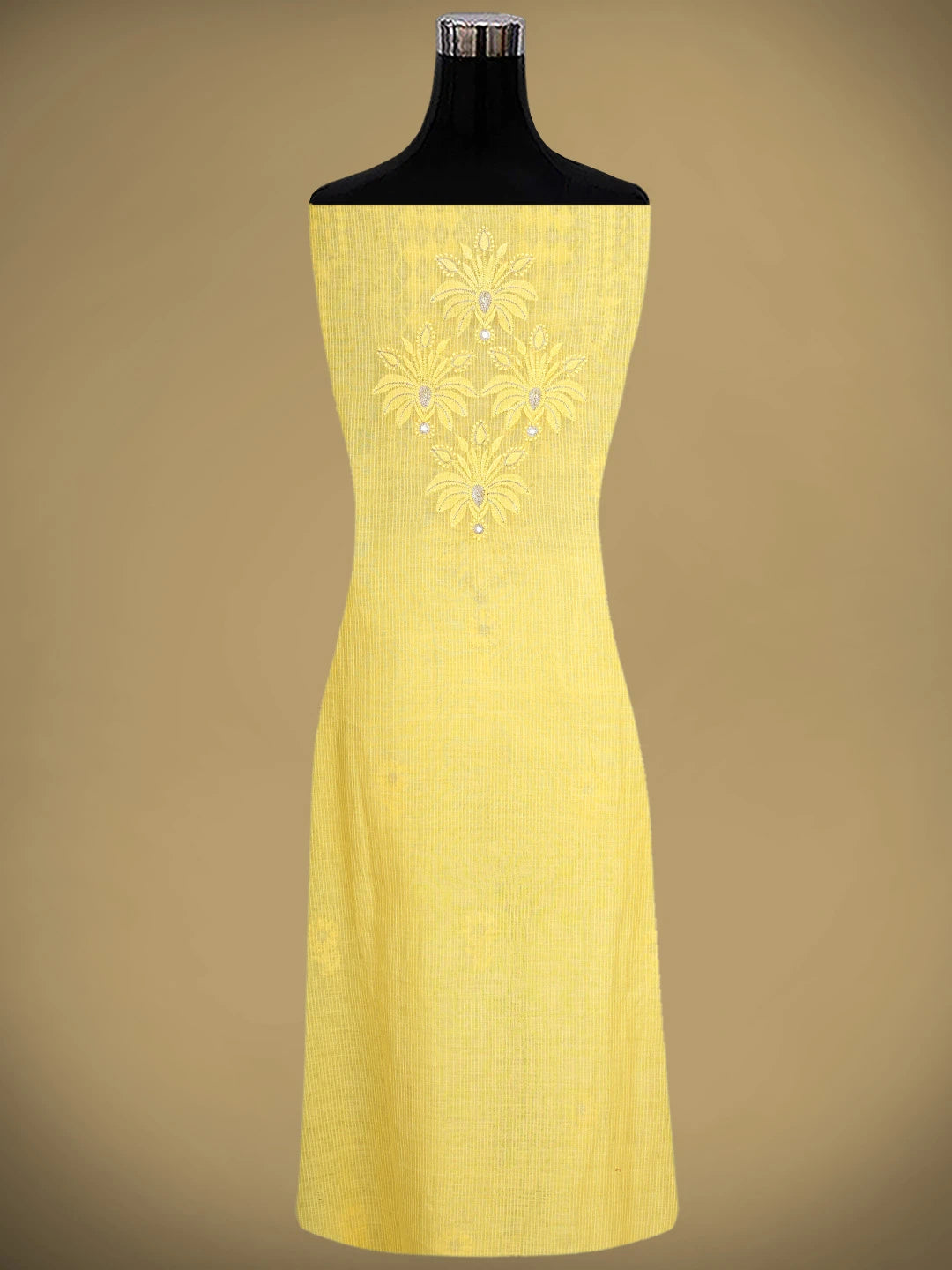 Ada Hand Embroidered Yellow Kota Lucknowi Chikankari Unstitched Kurta Dupatta Set With Zari Work 01A74884