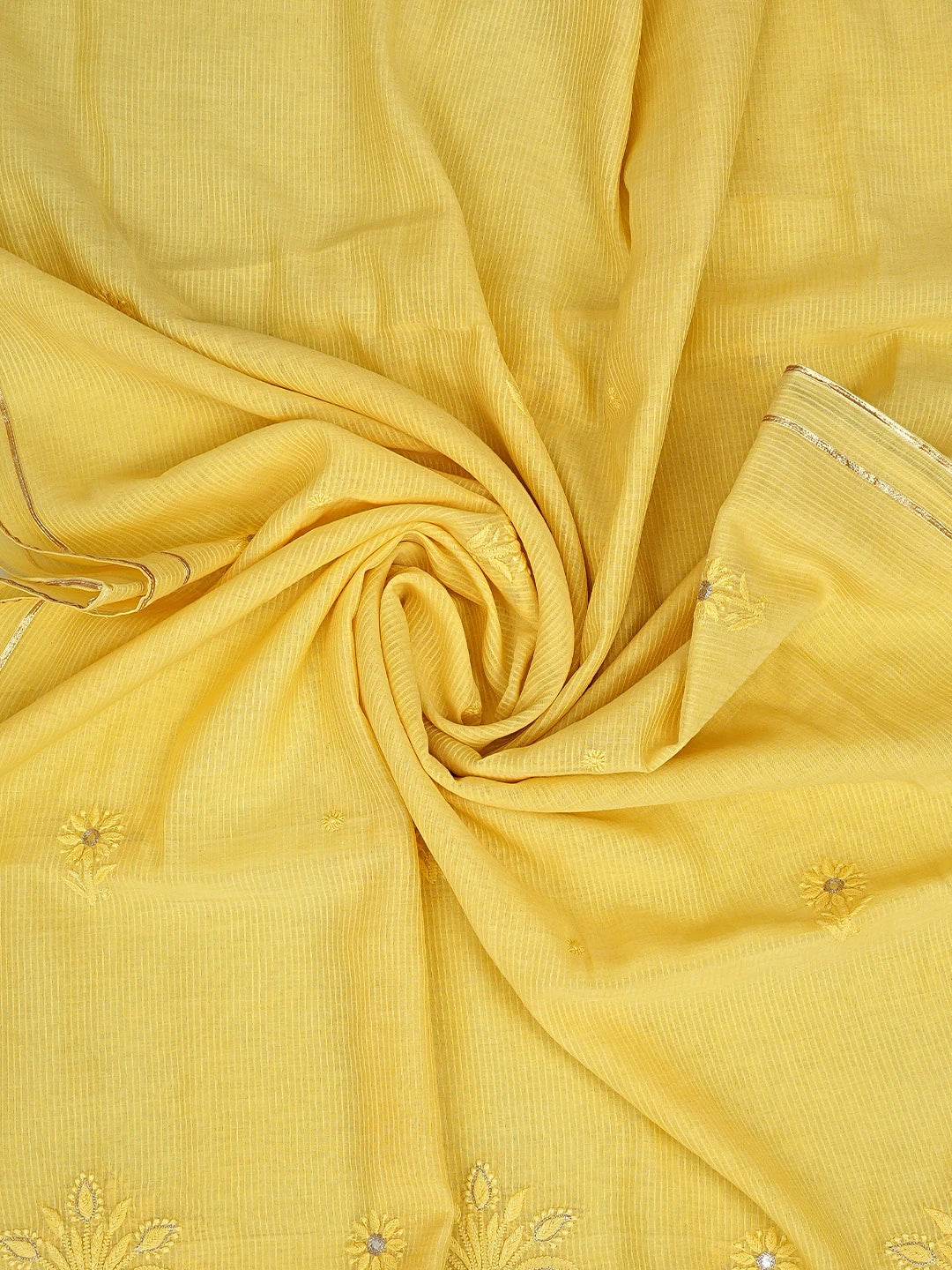 Ada Hand Embroidered Yellow Kota Lucknowi Chikankari Unstitched Kurta Dupatta Set With Zari Work 01A74884