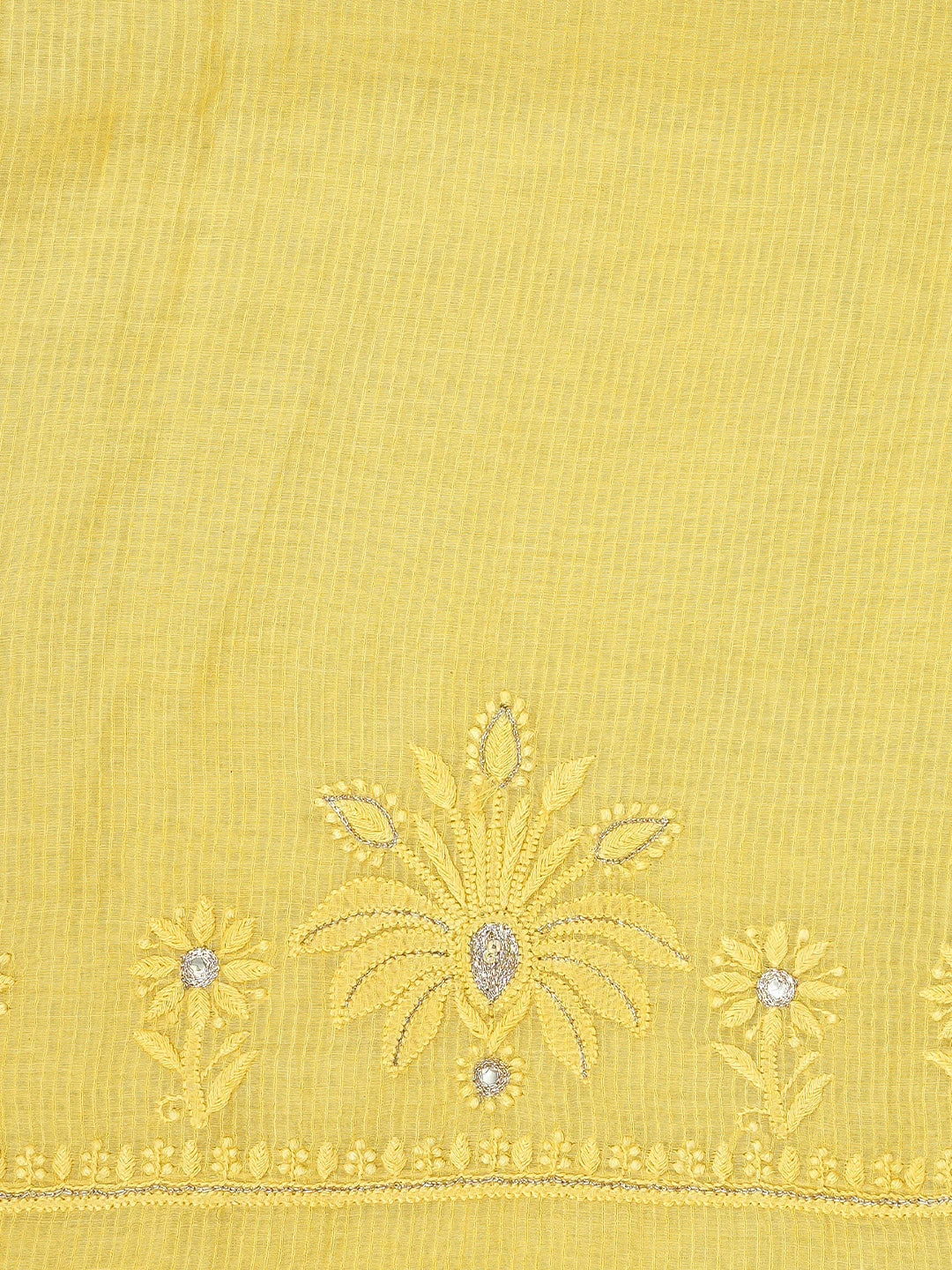 Ada Hand Embroidered Yellow Kota Lucknowi Chikankari Unstitched Kurta Dupatta Set With Zari Work 01A74884