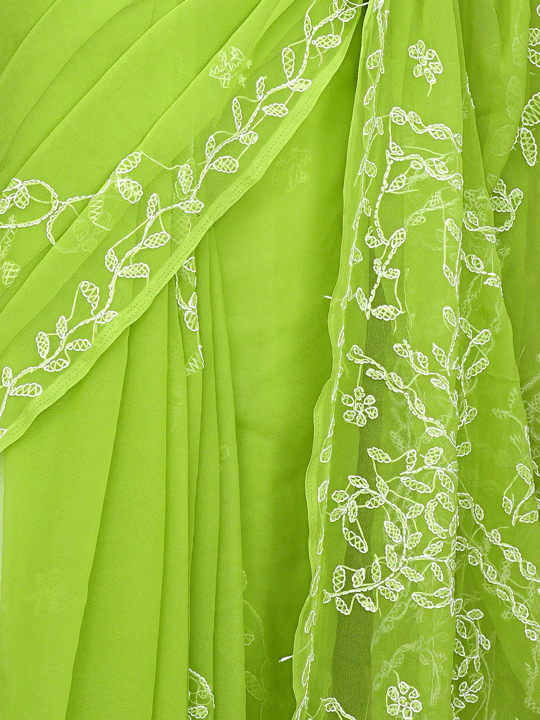 Ada Hand Embroidered Lime Moss Green Georgette Lucknowi Chikankari Saree and Blouse 01A904561