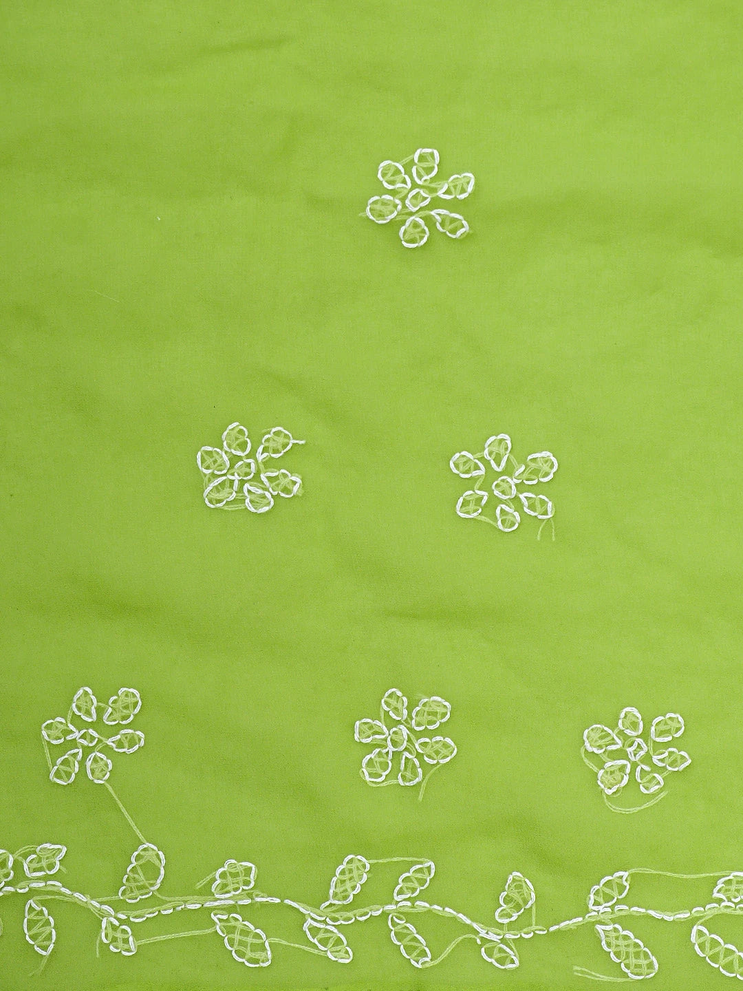 Ada Hand Embroidered Lime Moss Green Georgette Lucknowi Chikankari Saree and Blouse 01A904561