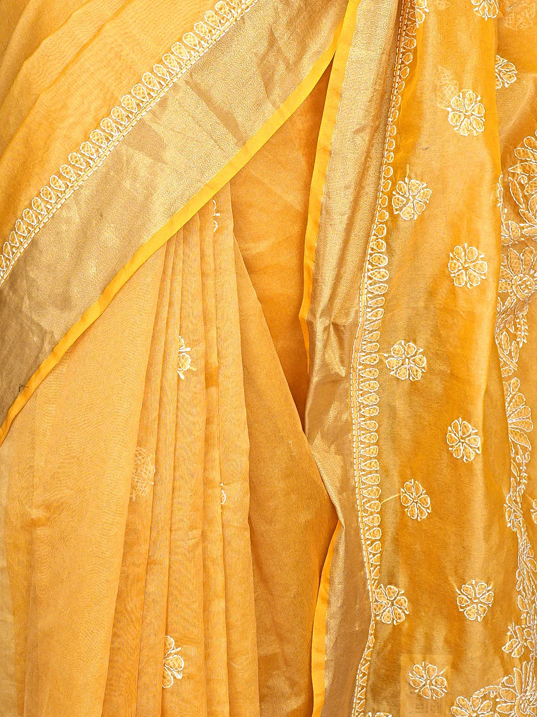 Ada Hand Embroidered Fawn Chanderi Lucknowi Chikankari Saree and Blouse 01A903532