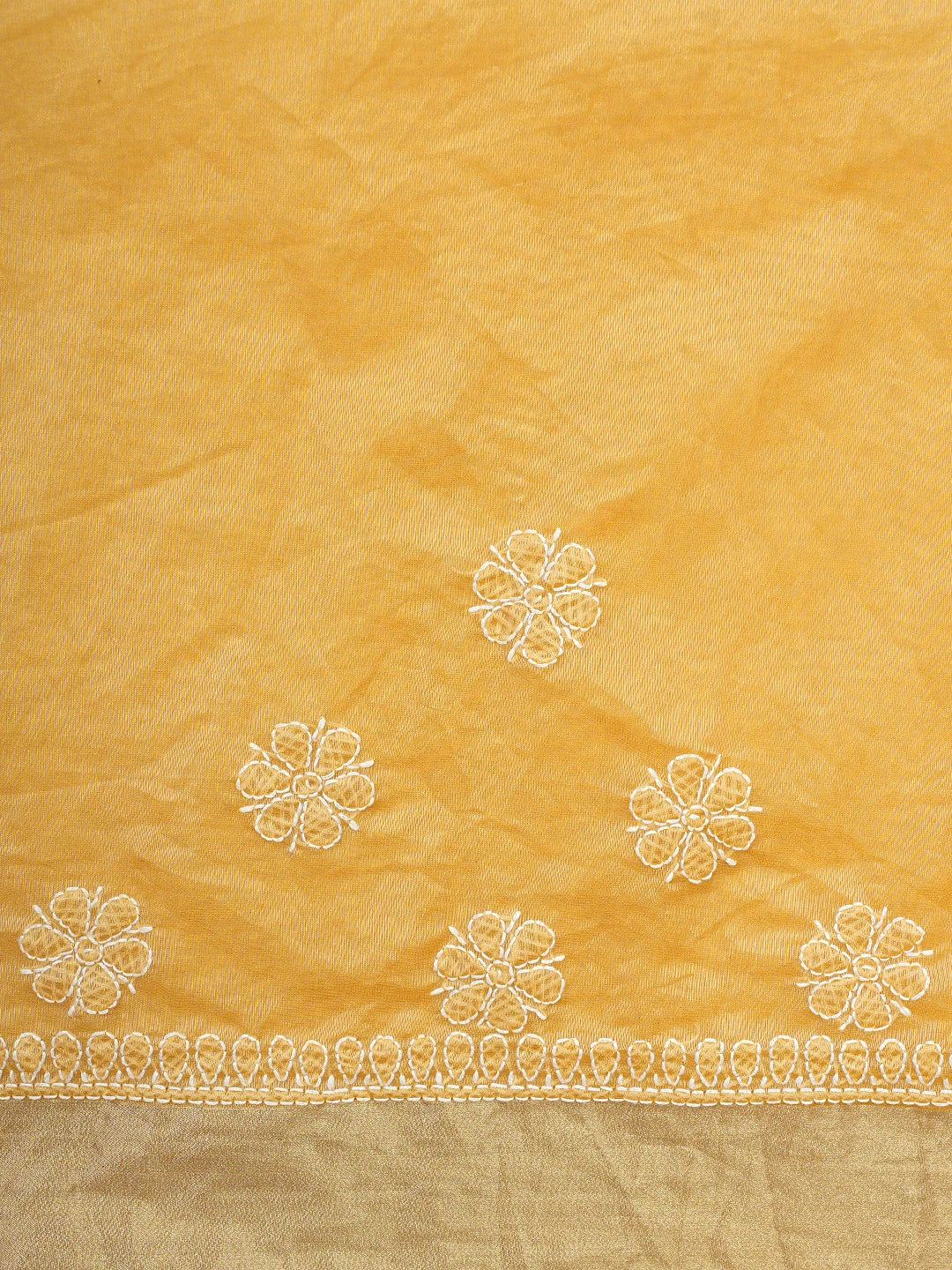 Ada Hand Embroidered Fawn Chanderi Lucknowi Chikankari Saree and Blouse 01A903532