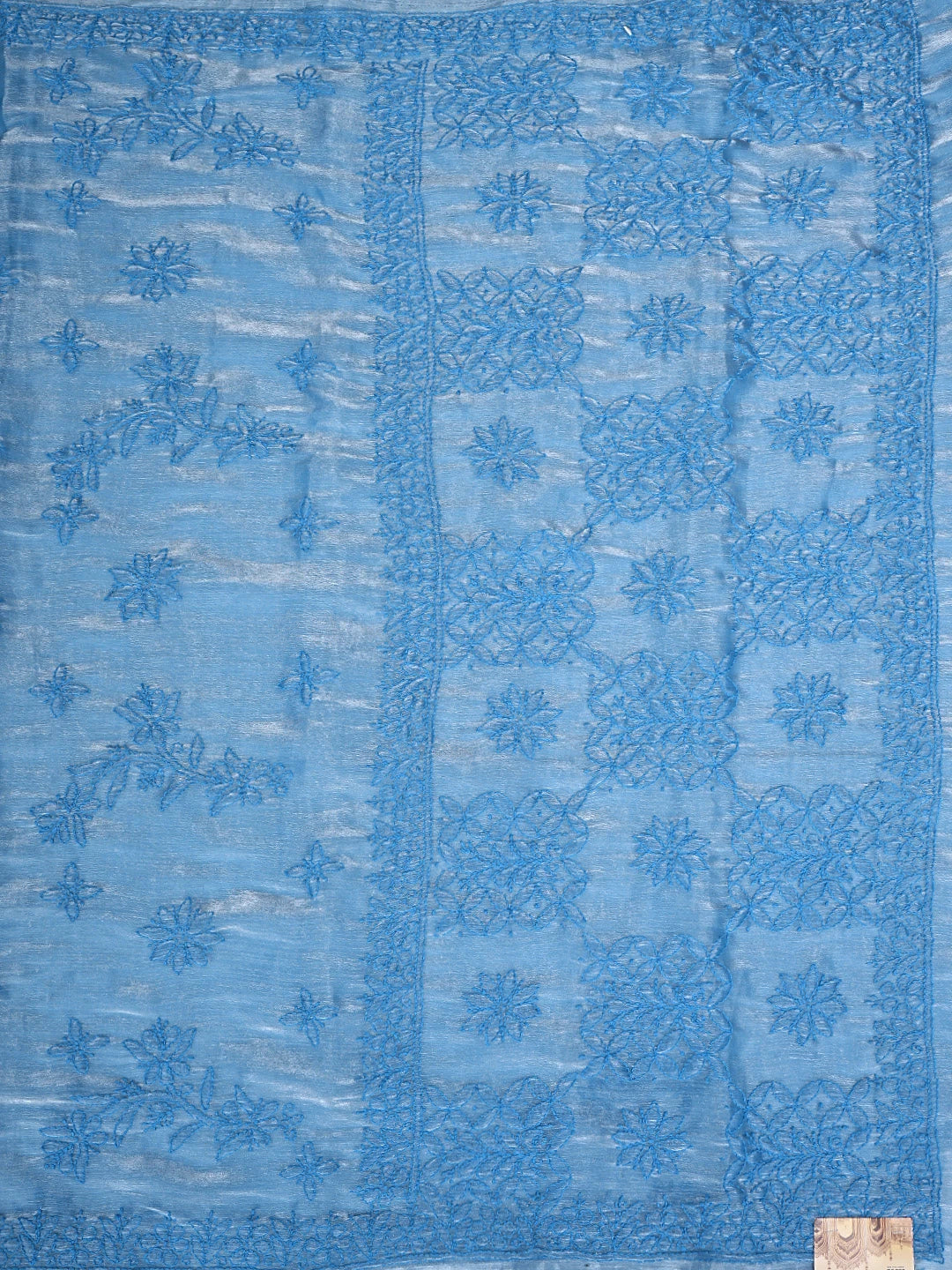 Ada Hand Embroidered Blue Tissue Lucknowi Chikankari Saree and Blouse 01A904749