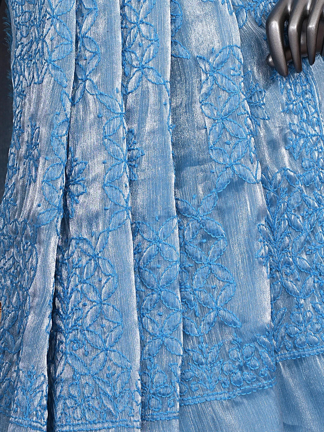 Ada Hand Embroidered Blue Tissue Lucknowi Chikankari Saree and Blouse 01A904749