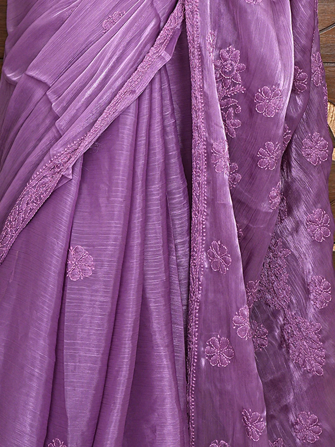 Ada Hand Embroidered Purple Tissue Lucknowi Chikankari Saree and Blouse 01A904758