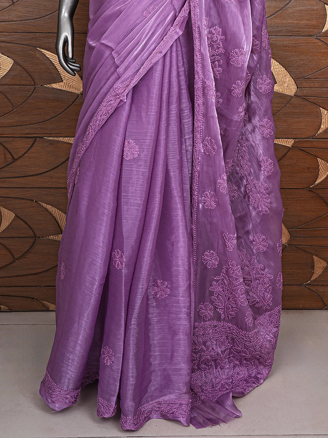 Ada Hand Embroidered Purple Tissue Lucknowi Chikankari Saree and Blouse 01A904758