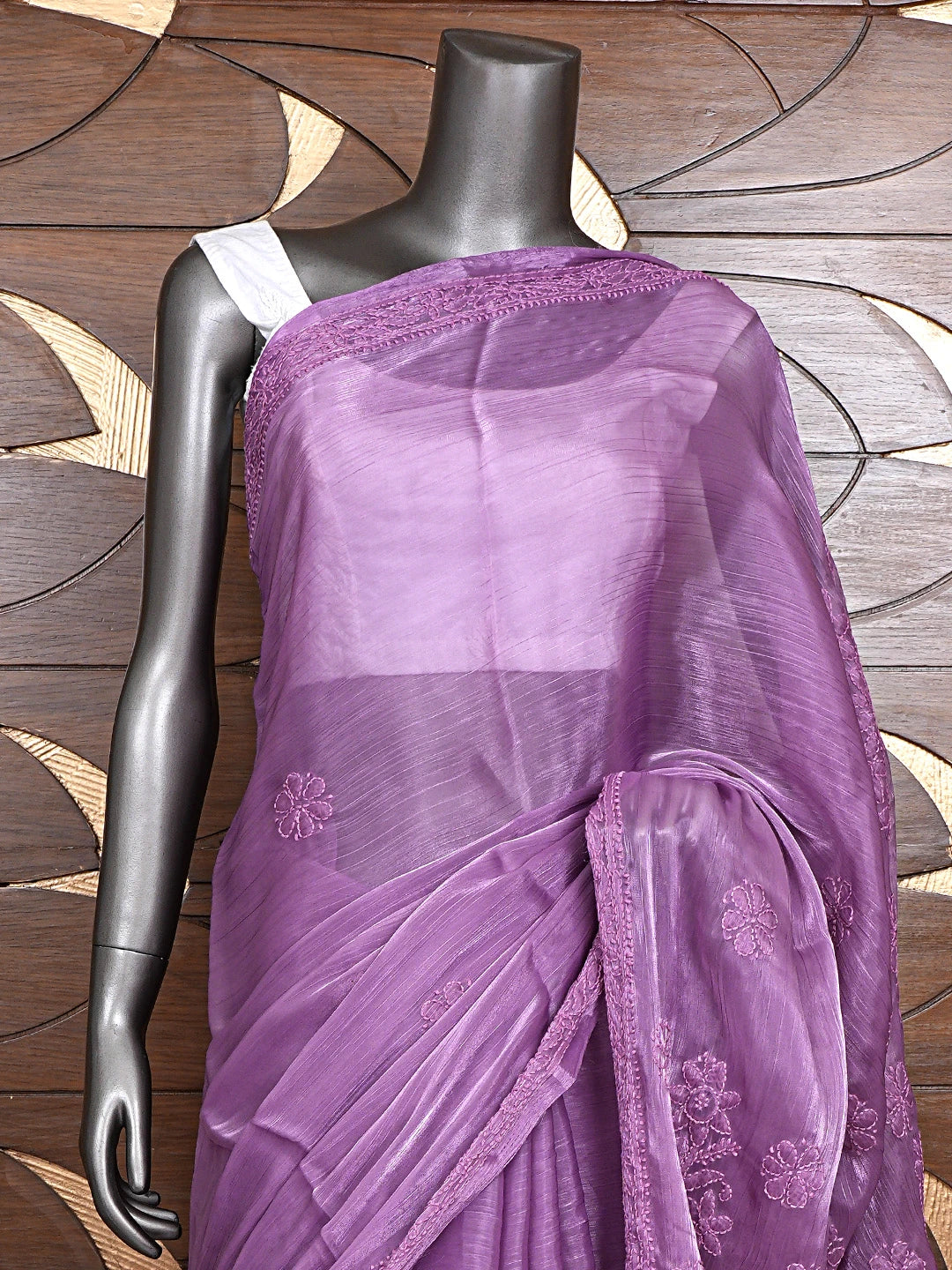 Ada Hand Embroidered Purple Tissue Lucknowi Chikankari Saree and Blouse 01A904758