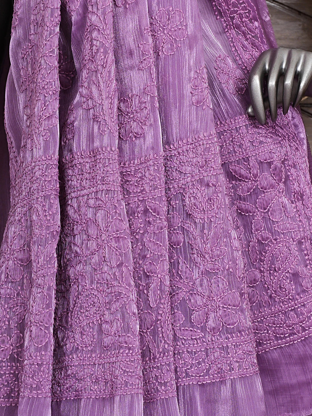 Ada Hand Embroidered Purple Tissue Lucknowi Chikankari Saree and Blouse 01A904758