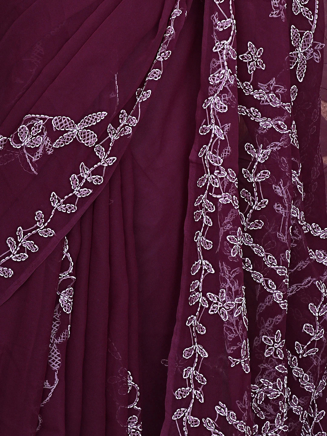 Ada Hand Embroidered Wine Georgette Lucknowi Chikankari Saree and Blouse 01A904553