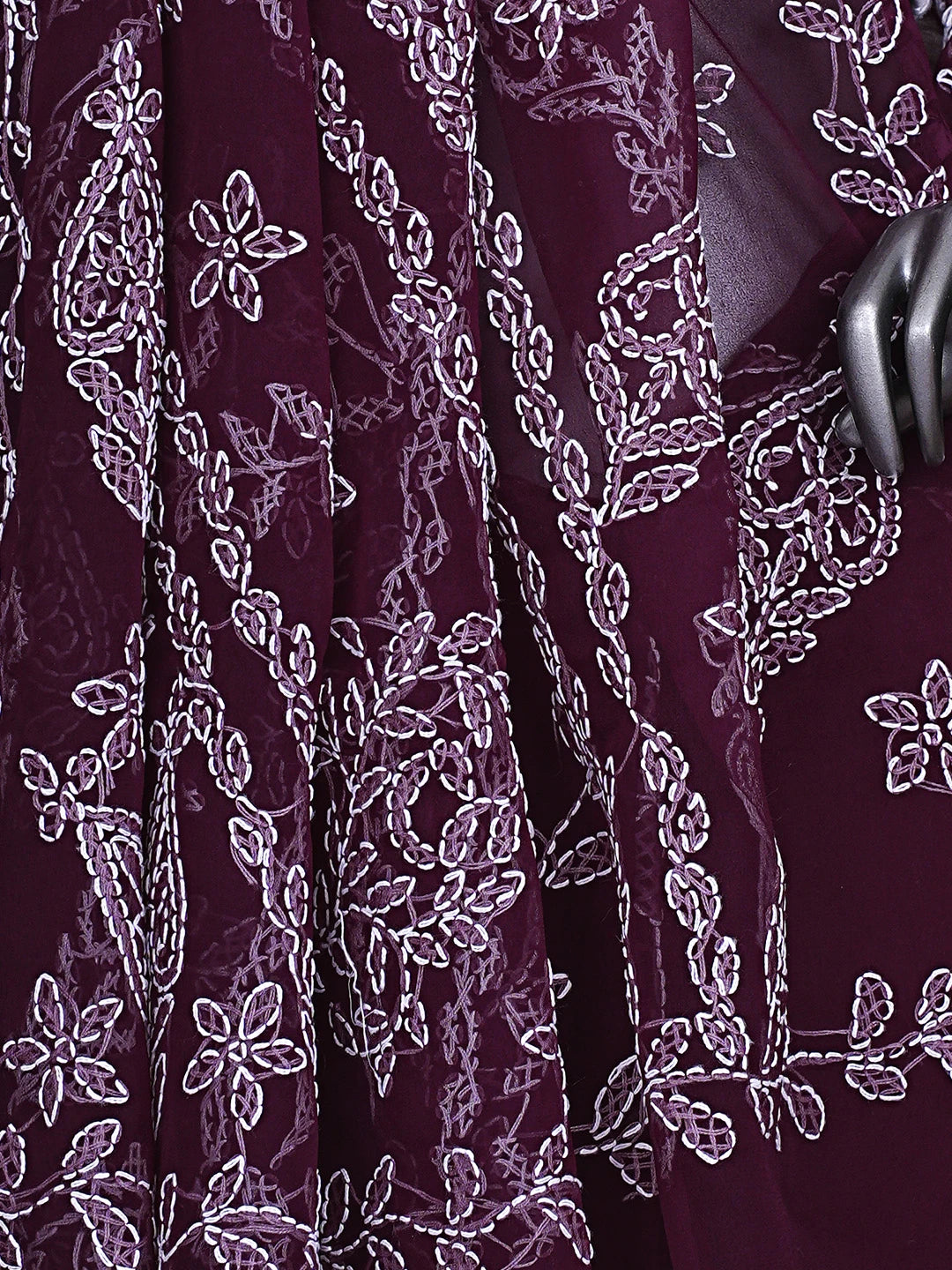Ada Hand Embroidered Wine Georgette Lucknowi Chikankari Saree and Blouse 01A904553