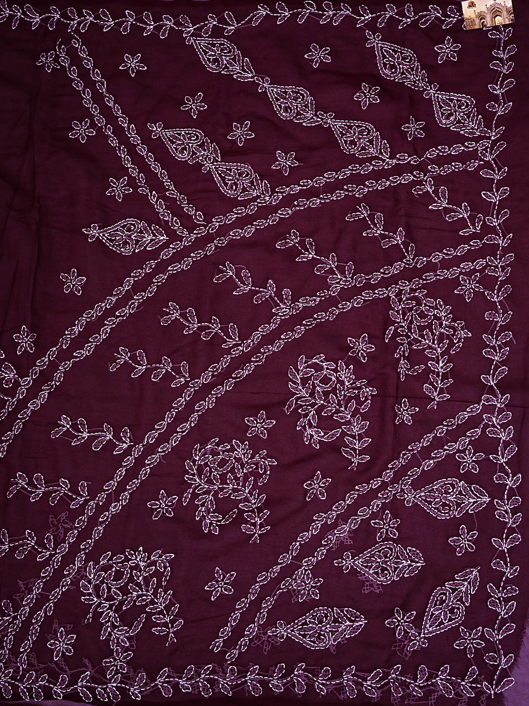 Ada Hand Embroidered Wine Georgette Lucknowi Chikankari Saree and Blouse 01A904553