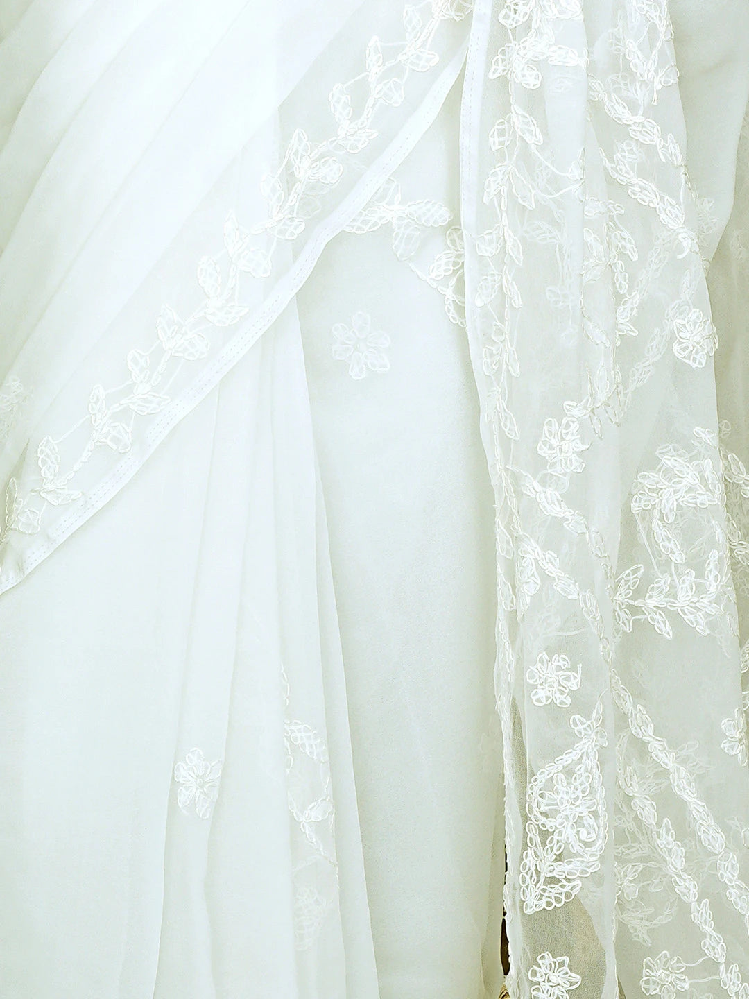 Ada Hand Embroidered White Georgette Lucknowi Chikankari Saree and Blouse 01A904555