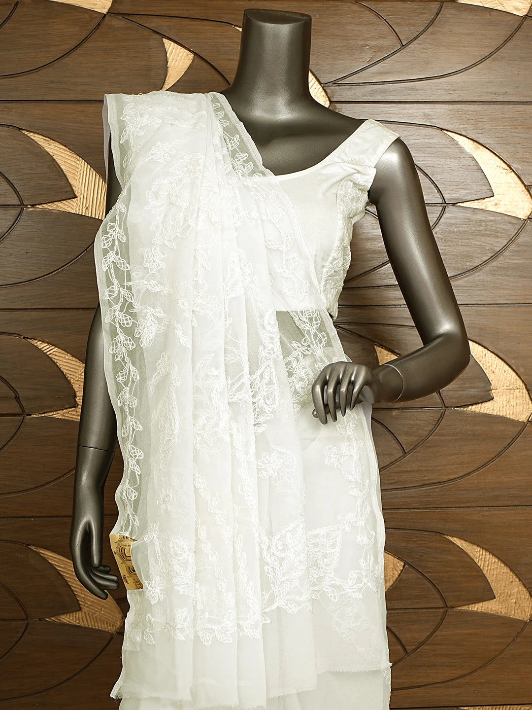 Ada Hand Embroidered White Georgette Lucknowi Chikankari Saree and Blouse 01A904555