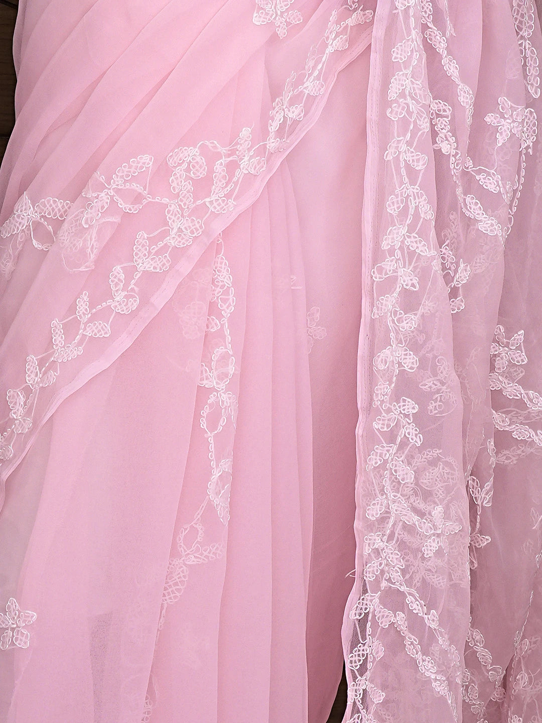 Ada Hand Embroidered Pink Georgette Lucknowi Chikankari Saree and Blouse 01A904558