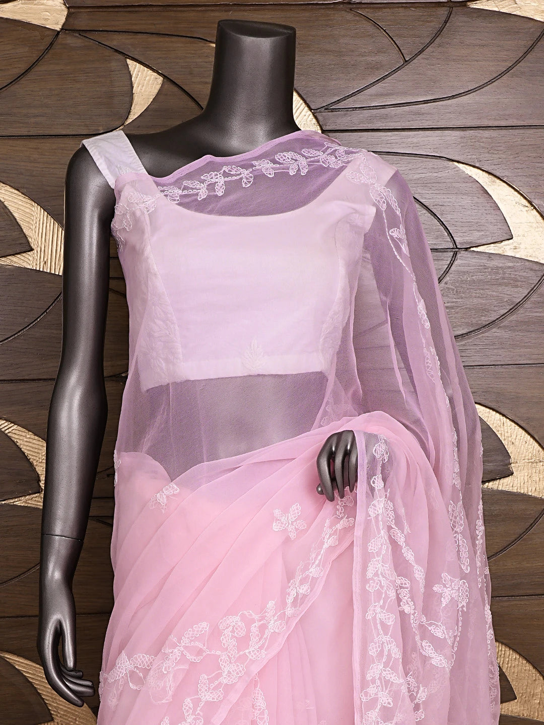 Ada Hand Embroidered Pink Georgette Lucknowi Chikankari Saree and Blouse 01A904558
