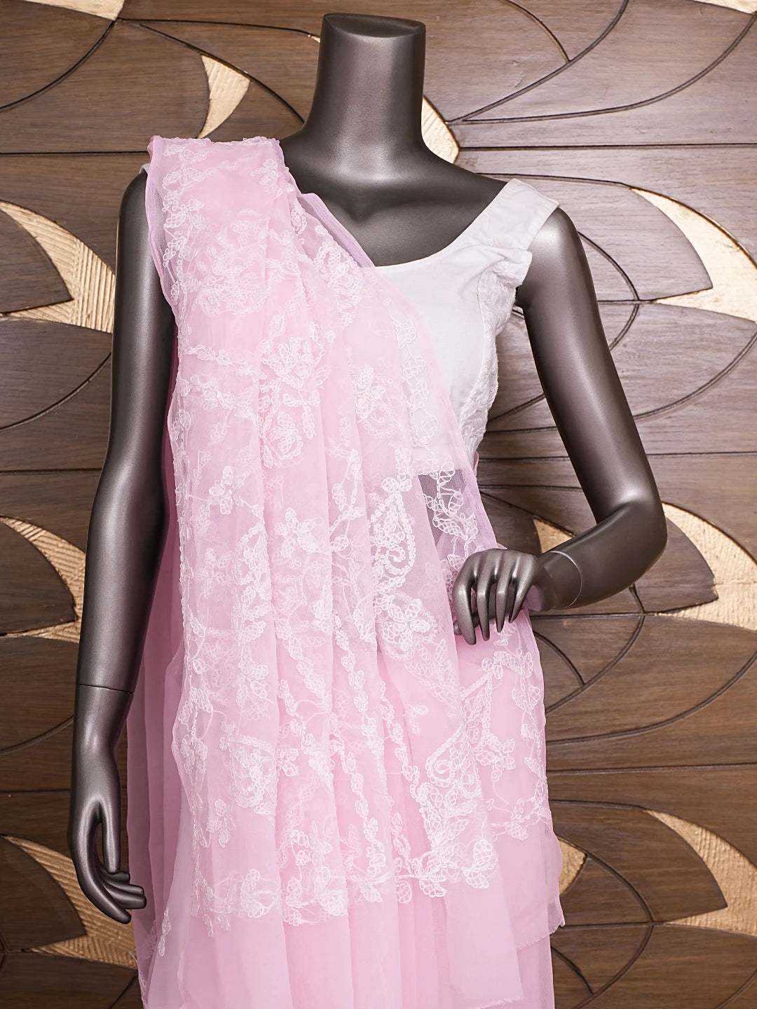 Ada Hand Embroidered Pink Georgette Lucknowi Chikankari Saree and Blouse 01A904558