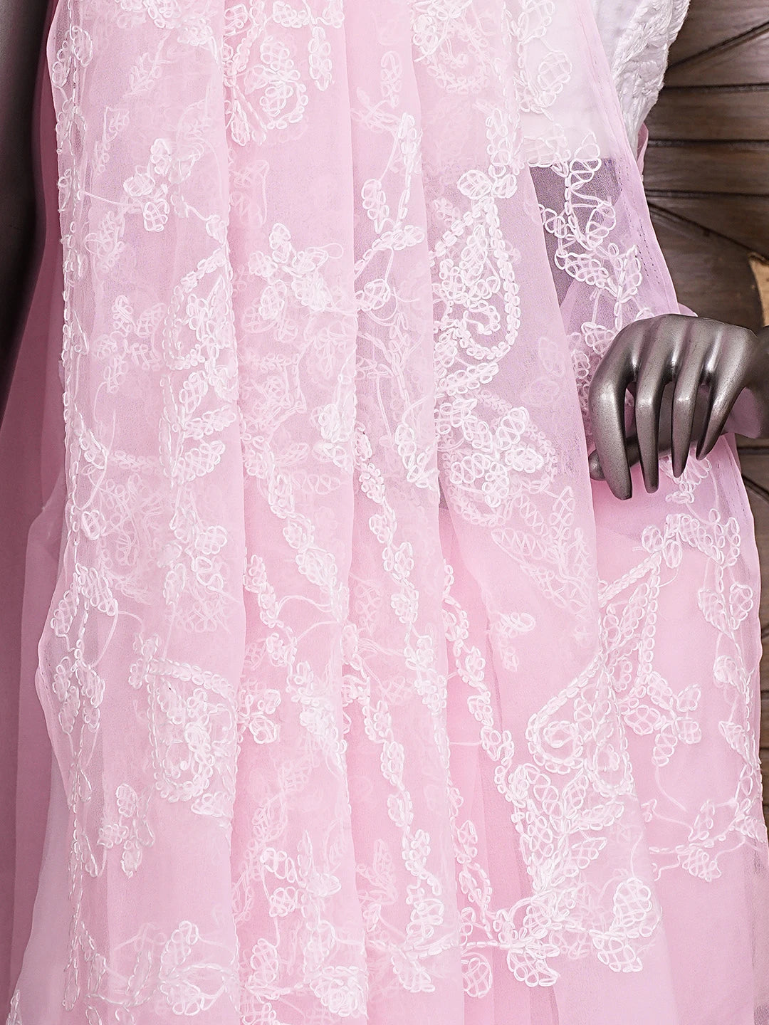 Ada Hand Embroidered Pink Georgette Lucknowi Chikankari Saree and Blouse 01A904558