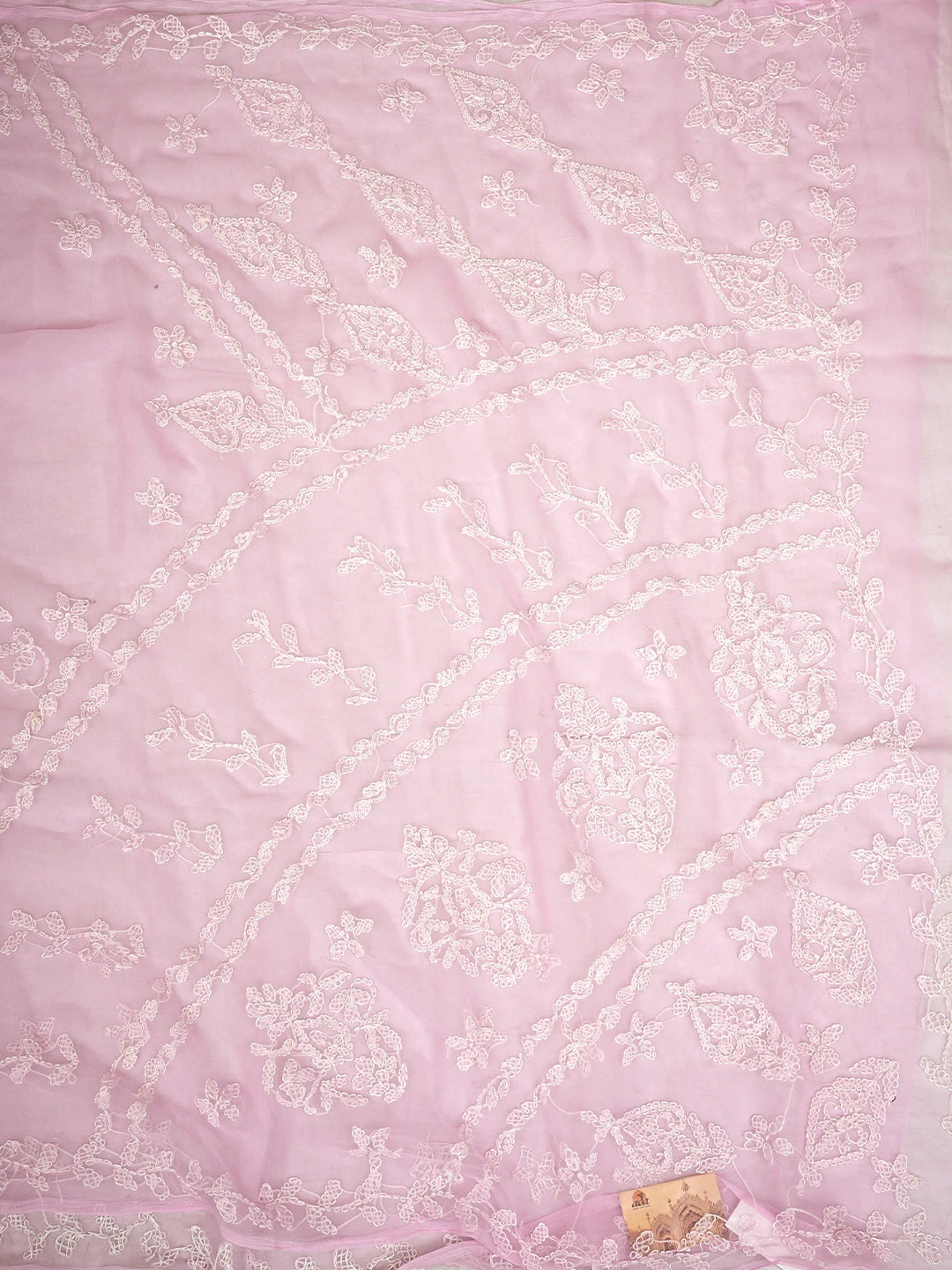Ada Hand Embroidered Pink Georgette Lucknowi Chikankari Saree and Blouse 01A904558