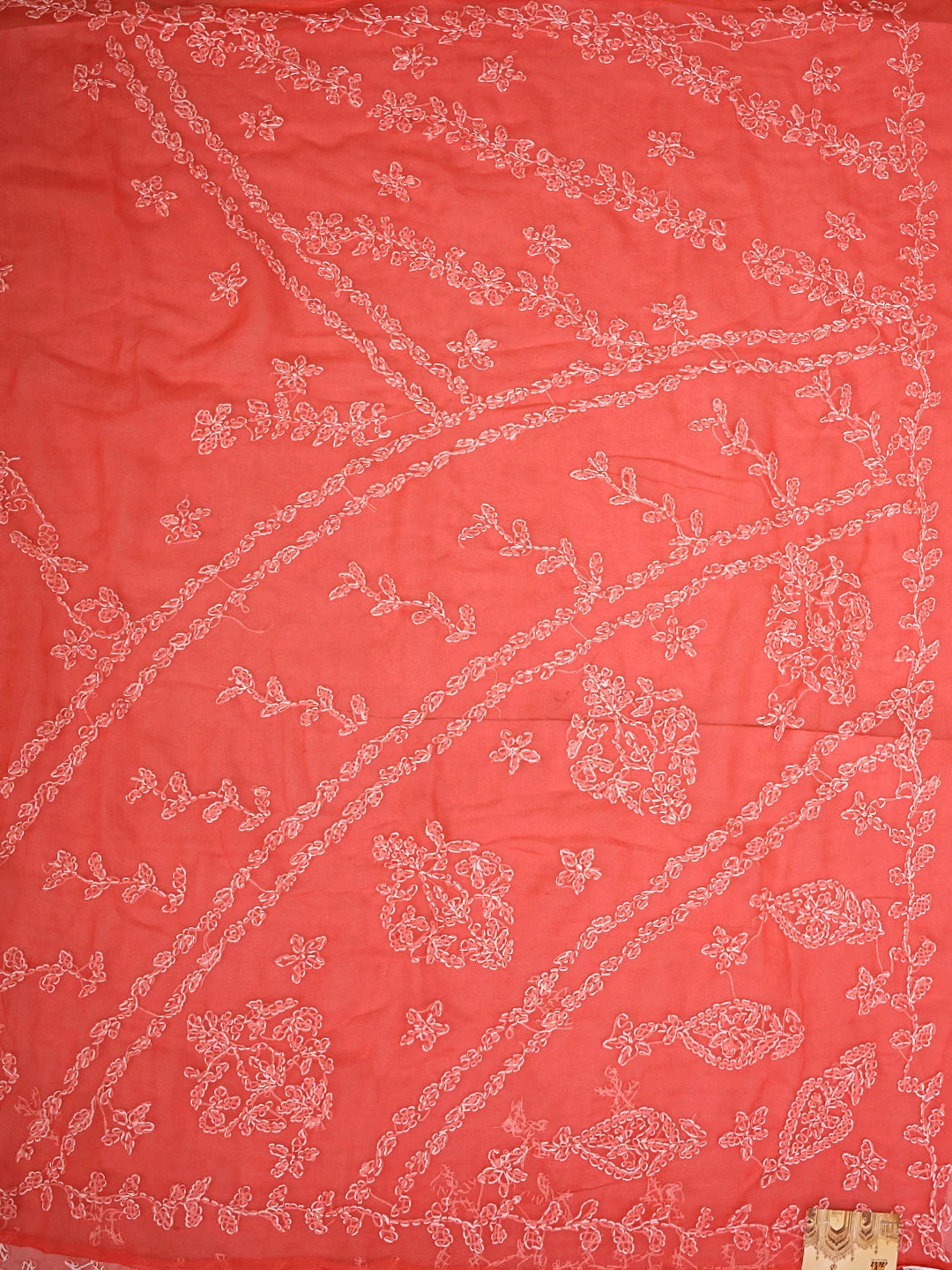 Ada Hand Embroidered Carrot Pink Georgette Lucknowi Chikankari Saree and Blouse 01A904566