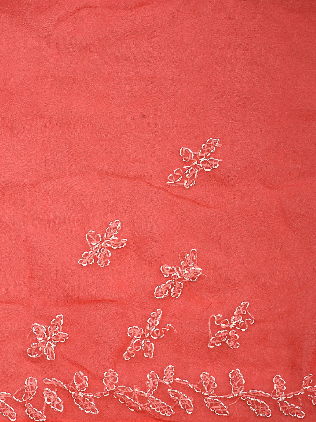 Ada Hand Embroidered Carrot Pink Georgette Lucknowi Chikankari Saree and Blouse 01A904566