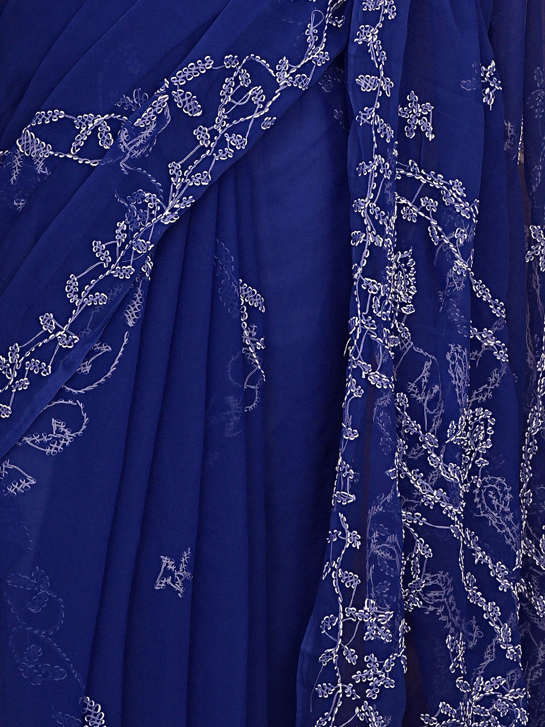 Ada Hand Embroidered Royal Blue Georgette Lucknowi Chikankari Saree and Blouse 01A904562