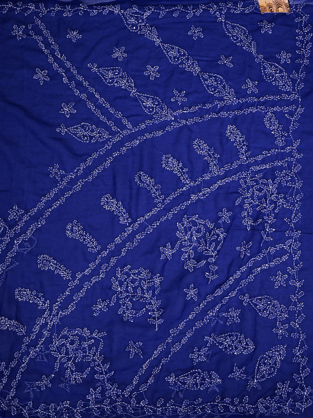 Ada Hand Embroidered Royal Blue Georgette Lucknowi Chikankari Saree and Blouse 01A904562