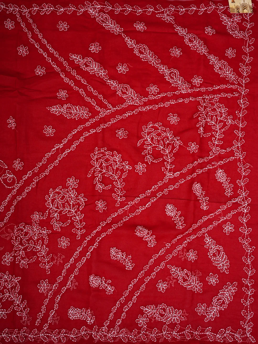 Ada Hand Embroidered Red Georgette Lucknowi Chikankari Saree and Blouse 01A904571