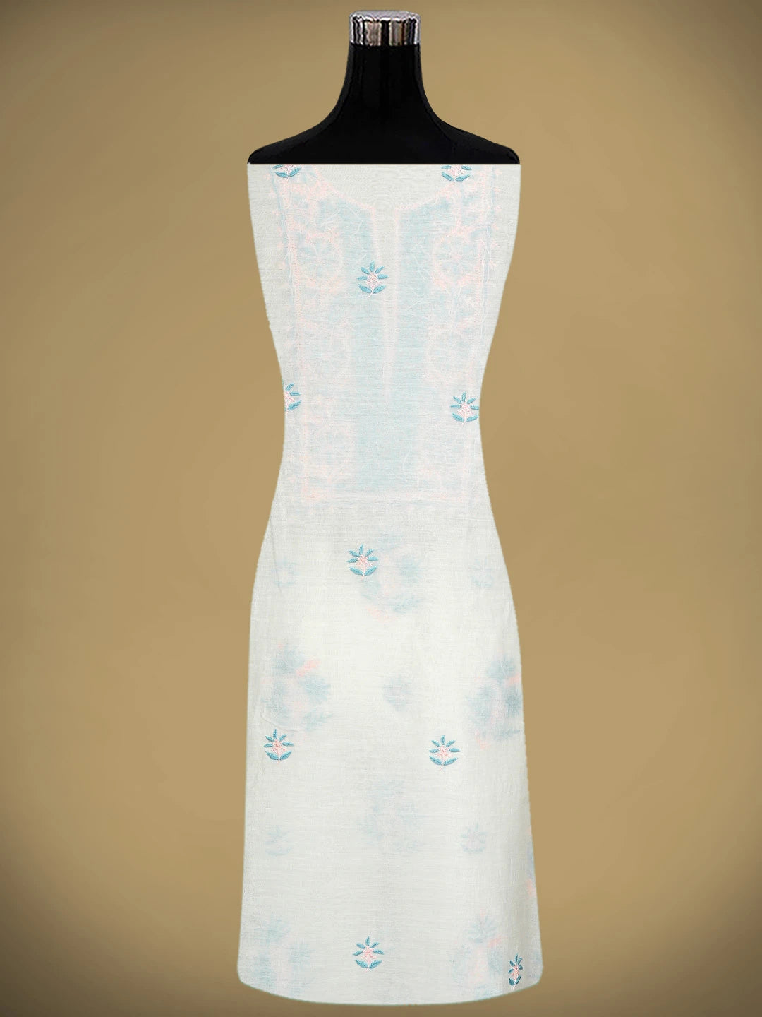 Ada Hand Embroidered White Chanderi Lucknowi Chikankari Unstitched Kurta Dupatta Set 01A903119