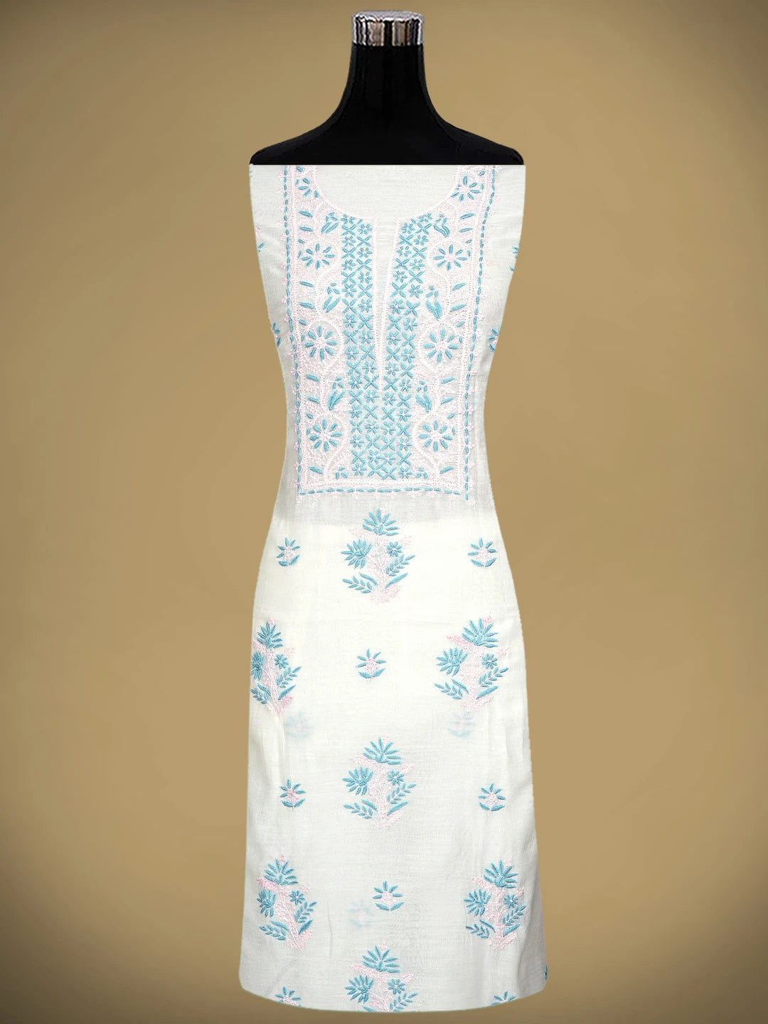 Ada Hand Embroidered White Chanderi Lucknowi Chikankari Unstitched Kurta Dupatta Set 01A903119