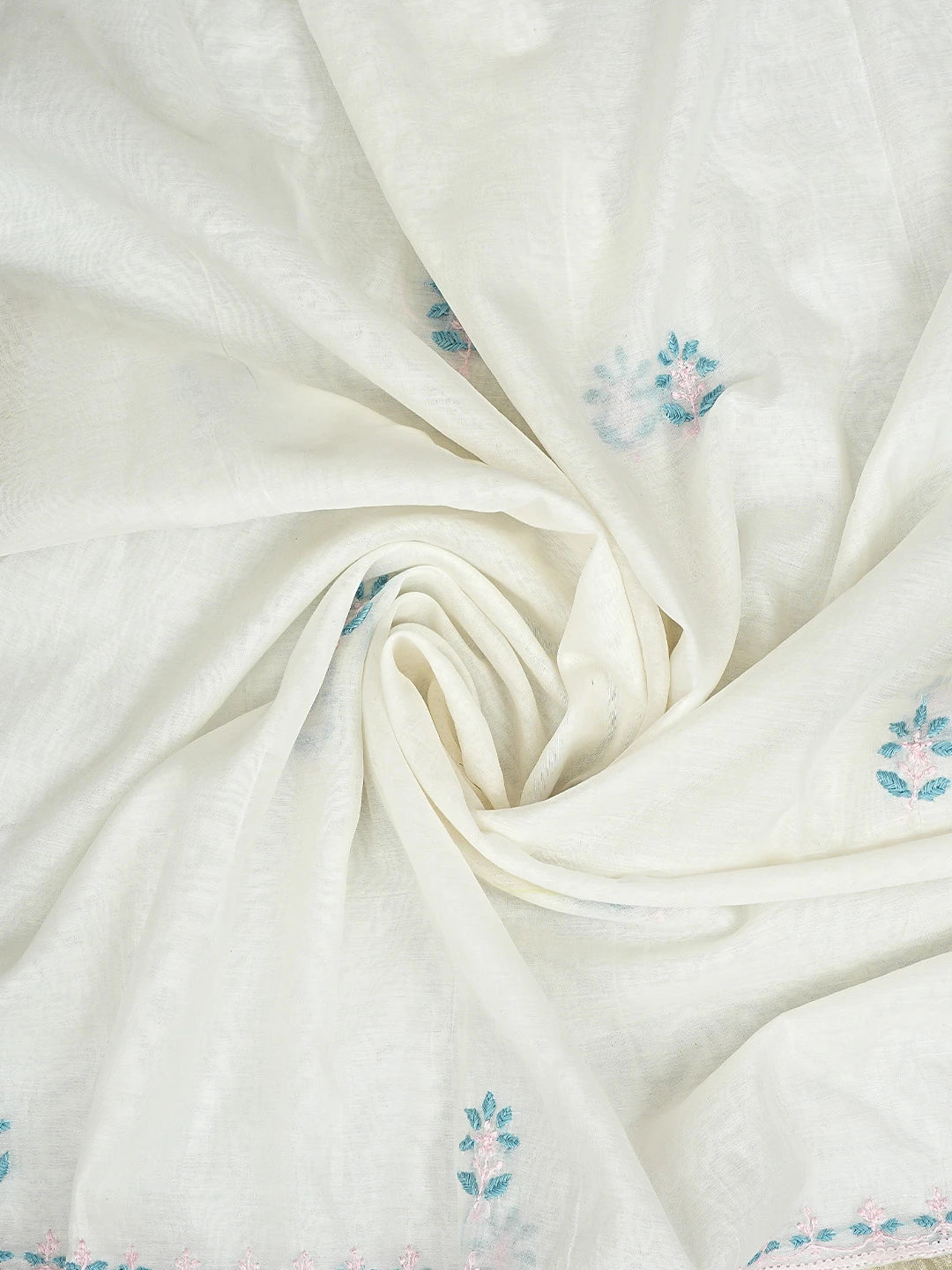 Ada Hand Embroidered White Chanderi Lucknowi Chikankari Unstitched Kurta Dupatta Set 01A903119