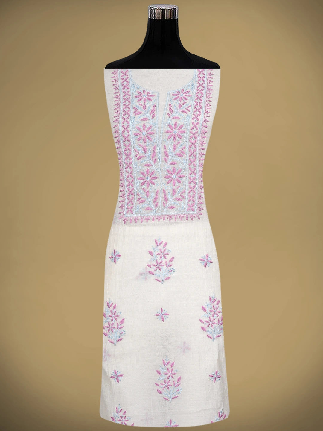 Ada Hand Embroidered White Chanderi Lucknowi Chikankari Unstitched Kurta Dupatta Set 01A903219