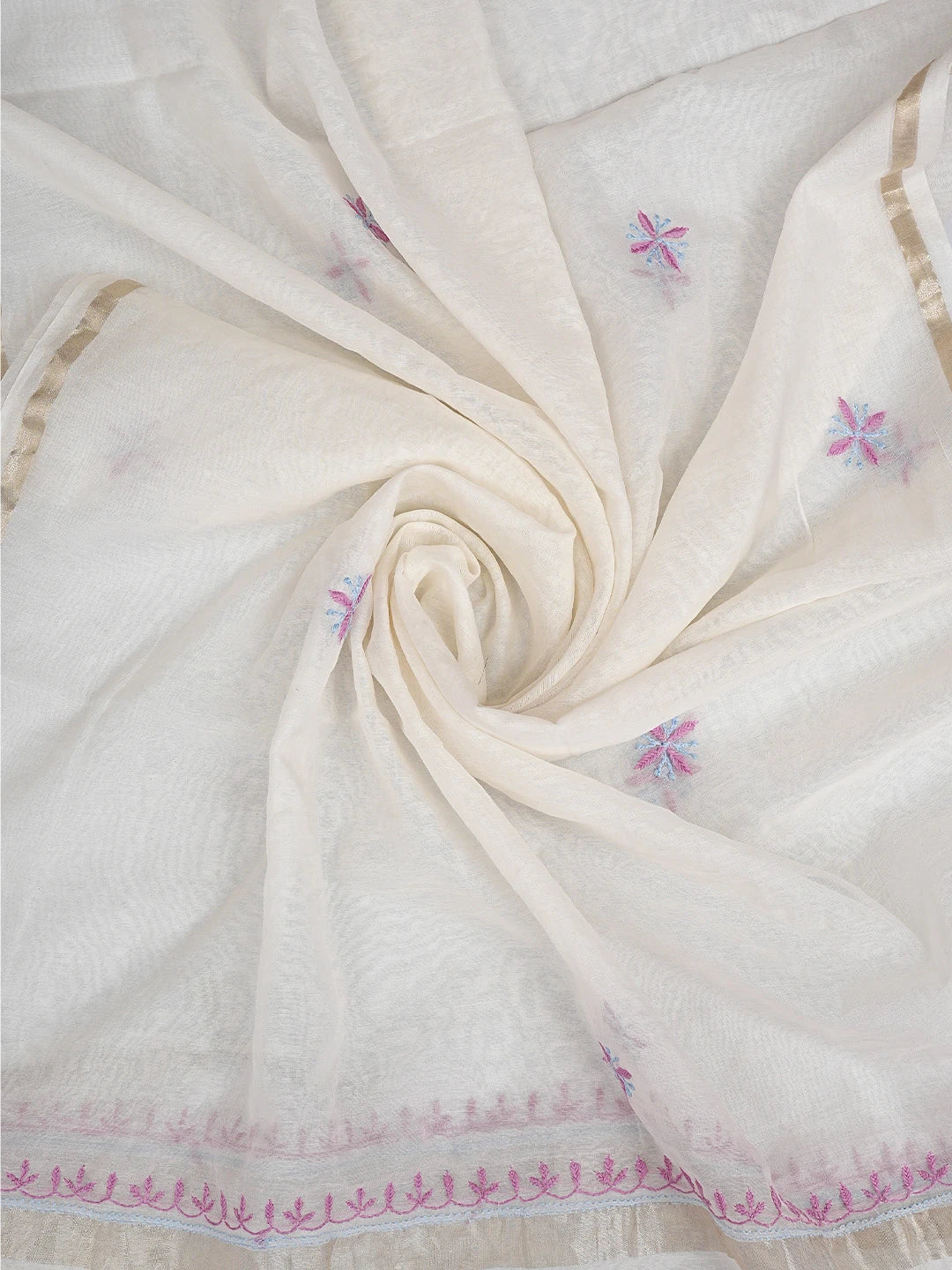 Ada Hand Embroidered White Chanderi Lucknowi Chikankari Unstitched Kurta Dupatta Set 01A903219