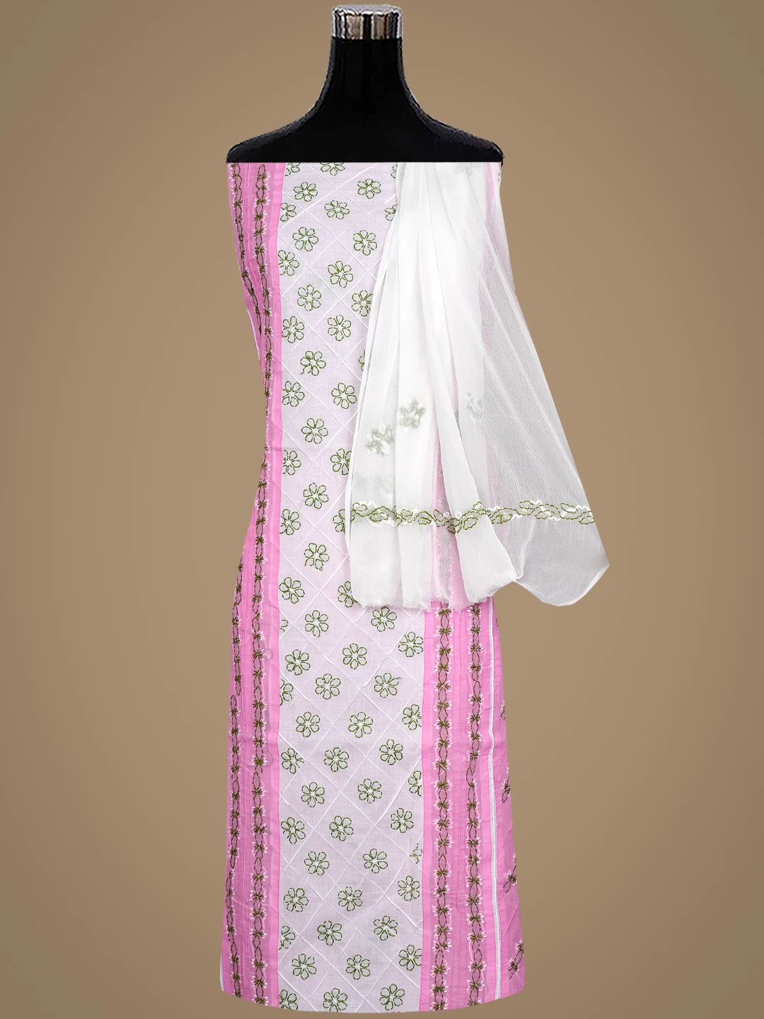 Ada Hand Embroidered Pink Cotton Lucknowi Chikankari Unstitched Suit Piece 01A919972