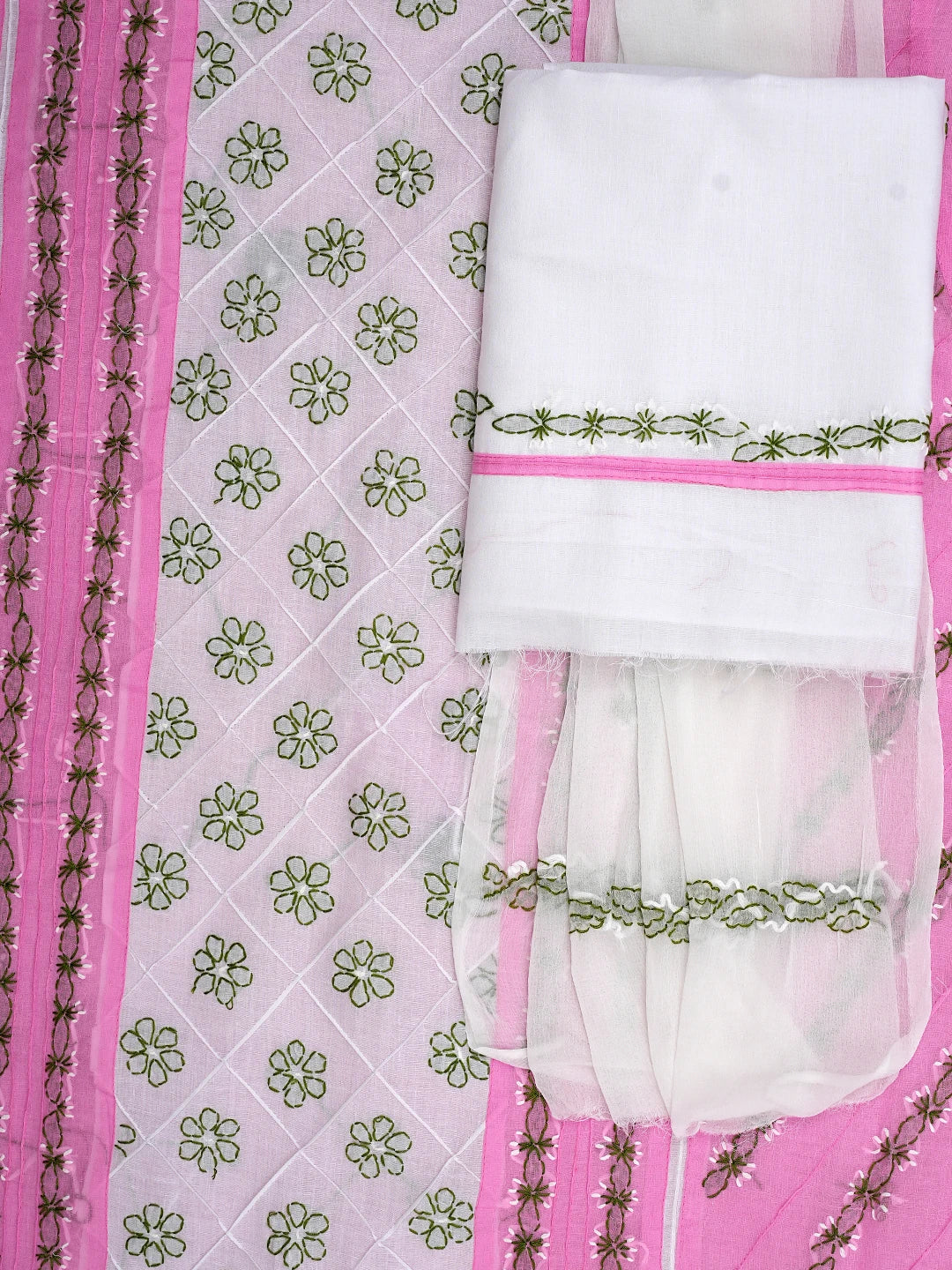 Ada Hand Embroidered Pink Cotton Lucknowi Chikankari Unstitched Suit Piece 01A919972